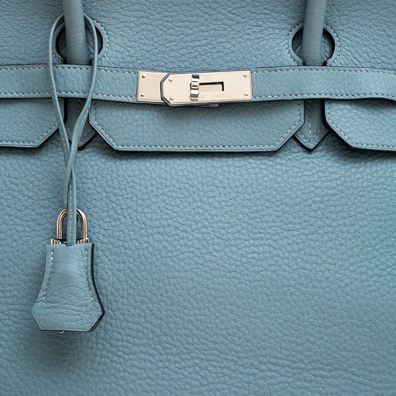 Hermes Ciel Clemence Leather Palladium Hardware Birkin 40 Bag 1