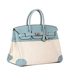 Hermès Ciel Togo Leather & Natural Toile Canvas Birkin 35cm Retourne