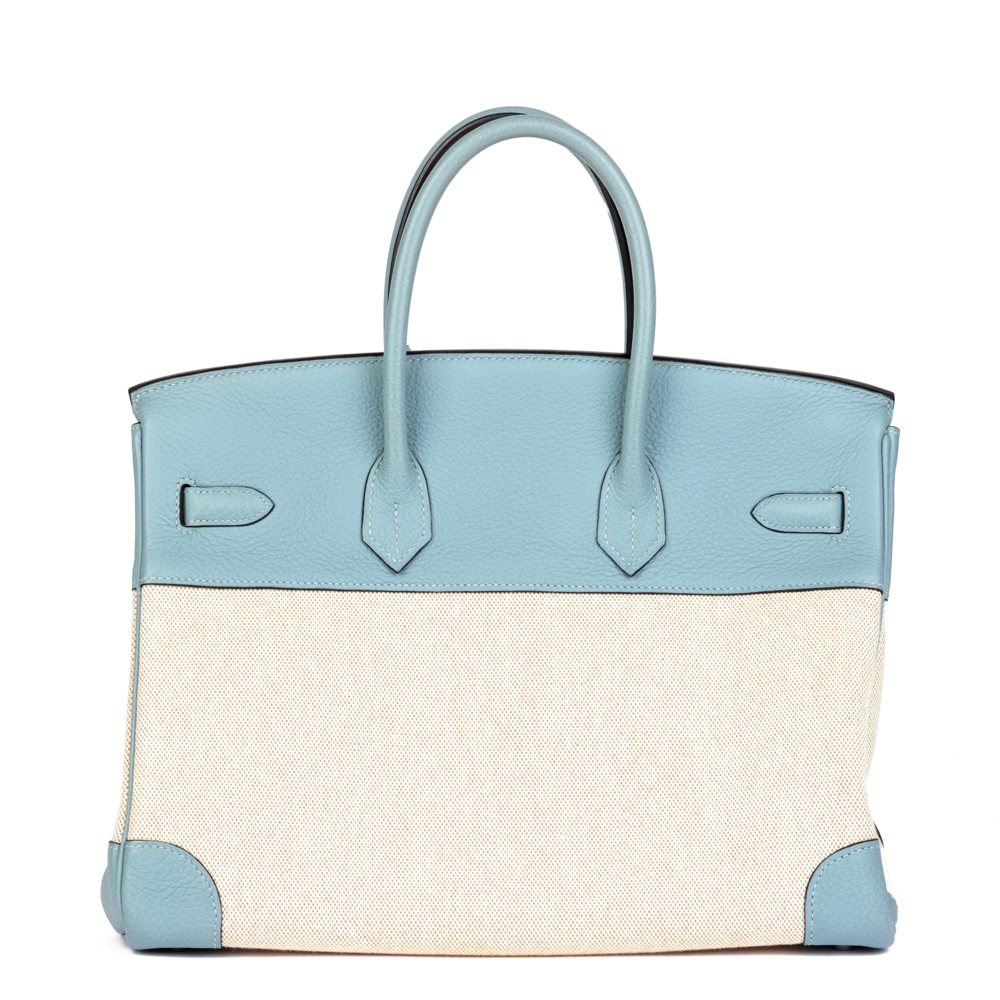 Donna Hermès Ciel Togo Leather & Natural Toile Canvas Birkin 35cm Retourne in vendita