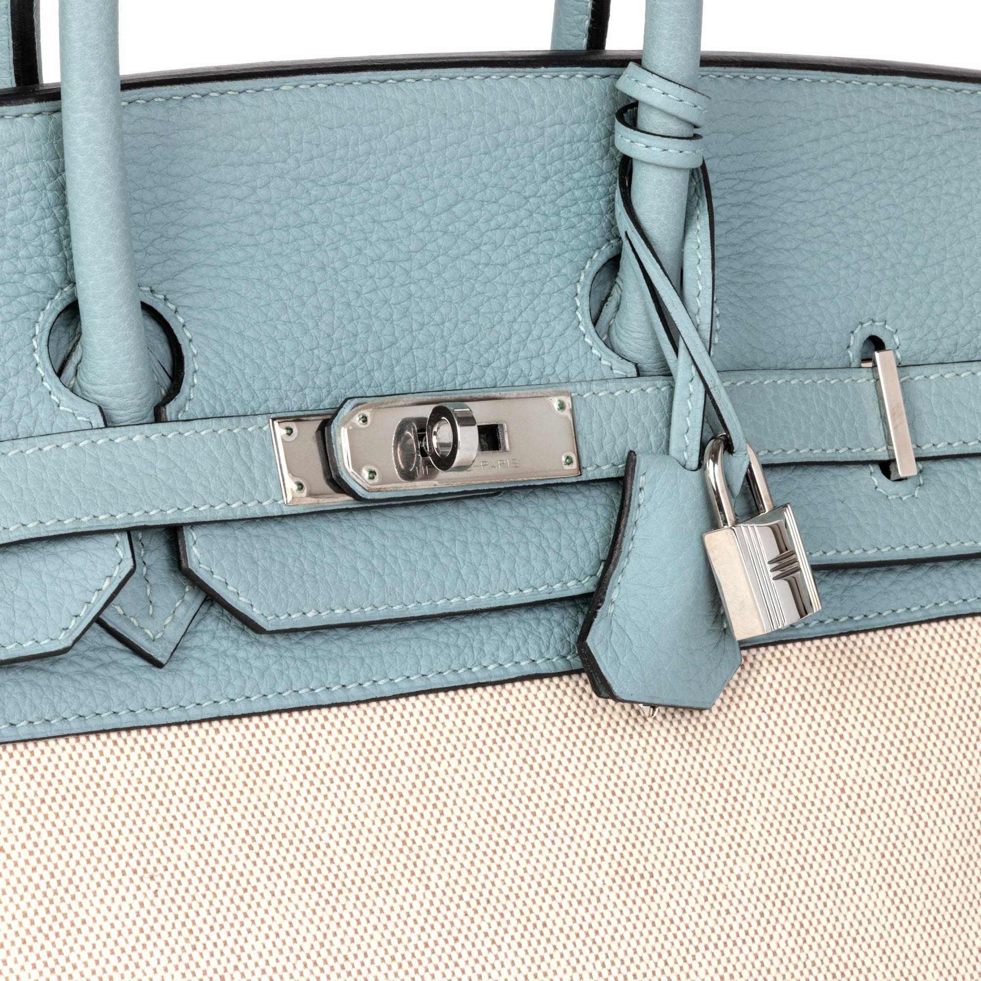 Hermès Ciel Togo Leather & Natural Toile Canvas Birkin 35cm Retourne in vendita 2