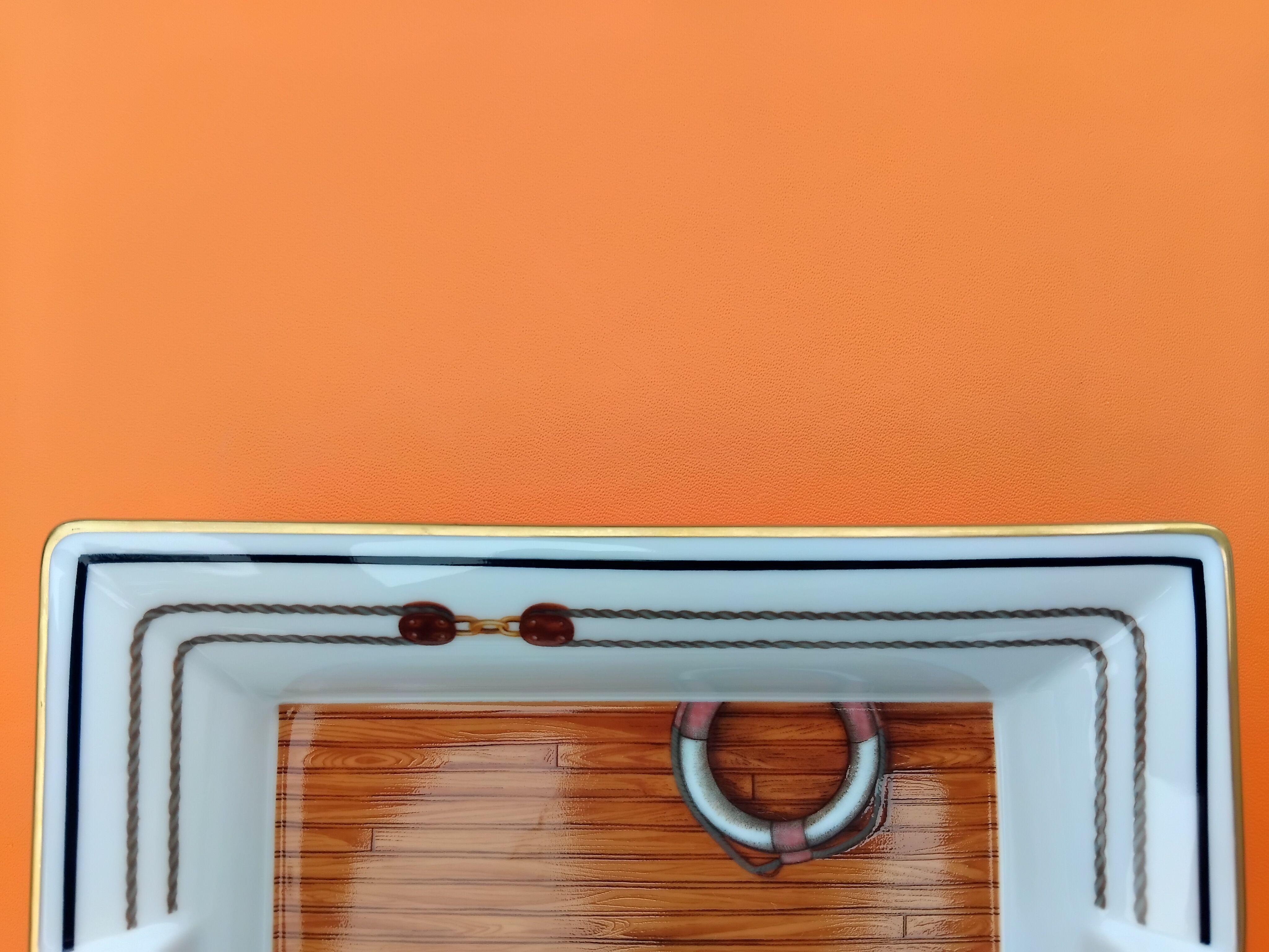 Hermès Cigar Ashtay Yacht Porthole Print Boat Navy Porcelain Gold 7