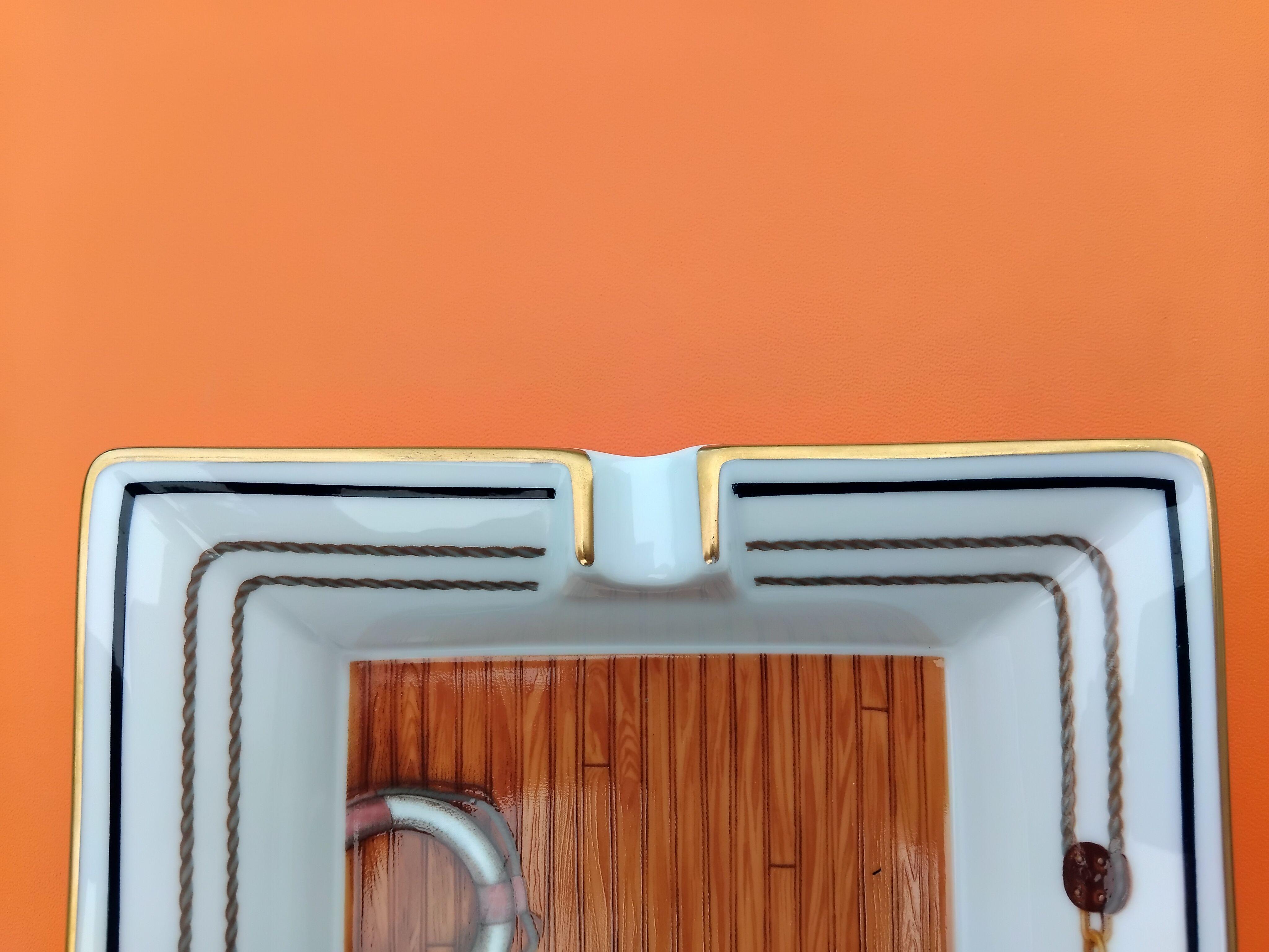 Hermès Cigar Ashtay Yacht Porthole Print Boat Navy Porcelain Gold 8