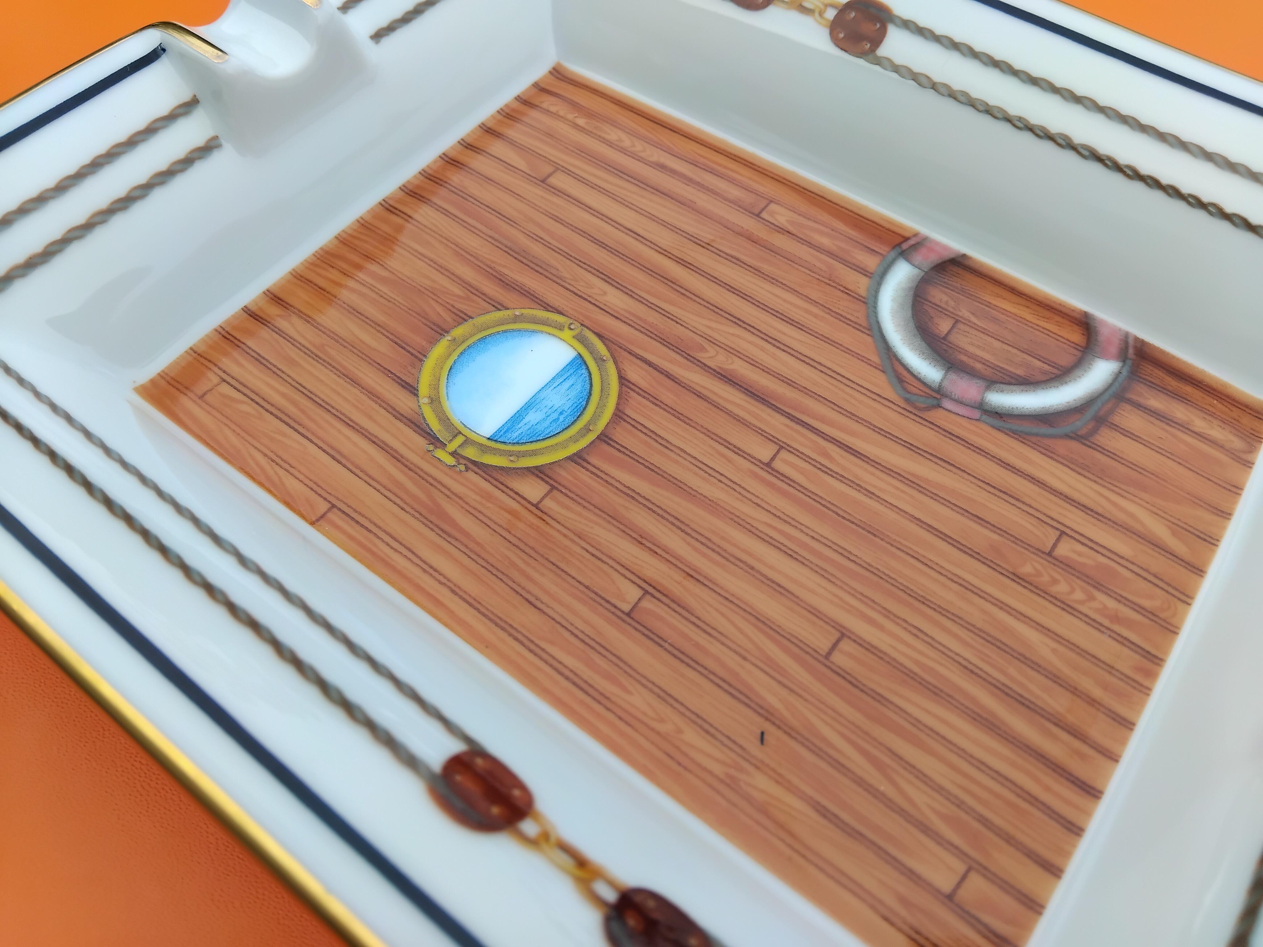 Hermès Cigar Ashtay Yacht Porthole Print Boat Navy Porcelain Gold 13