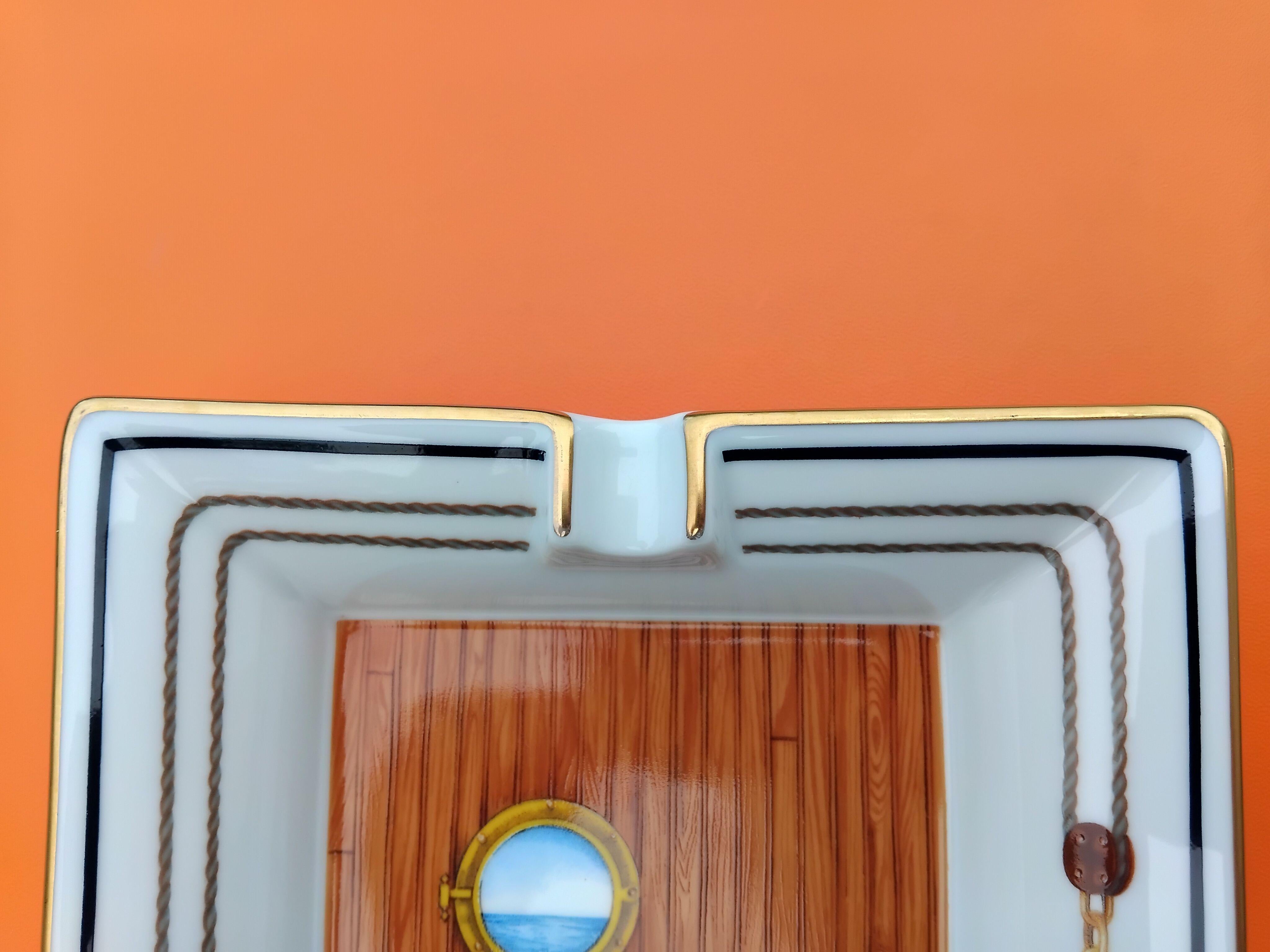 Hermès Cigar Ashtay Yacht Porthole Print Boat Navy Porcelain Gold 5
