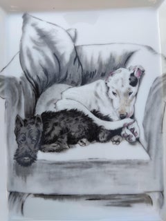 Hermès Cigar Ashtray Change Tray 2 Dogs by Cecil Aldin in Porcelain
