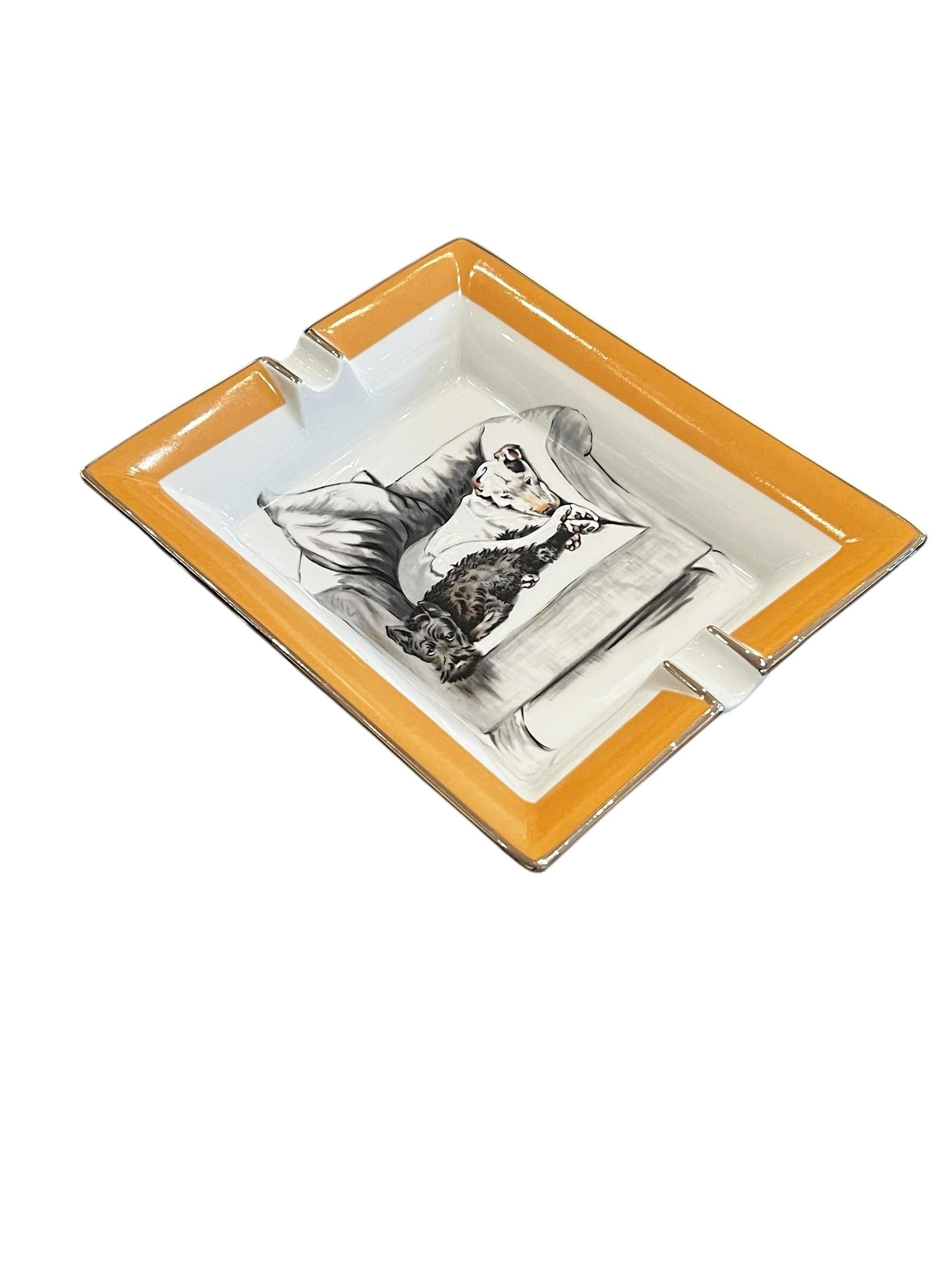 Hermès Cigar Ashtray Change Tray 2 Dogs by Cecil Aldin in Porcelain 1