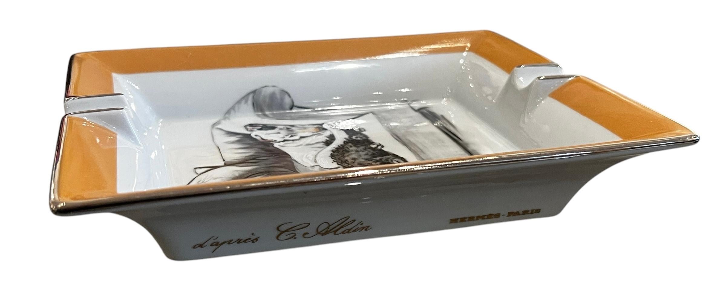 Hermès Cigar Ashtray Change Tray 2 Dogs by Cecil Aldin in Porcelain 3