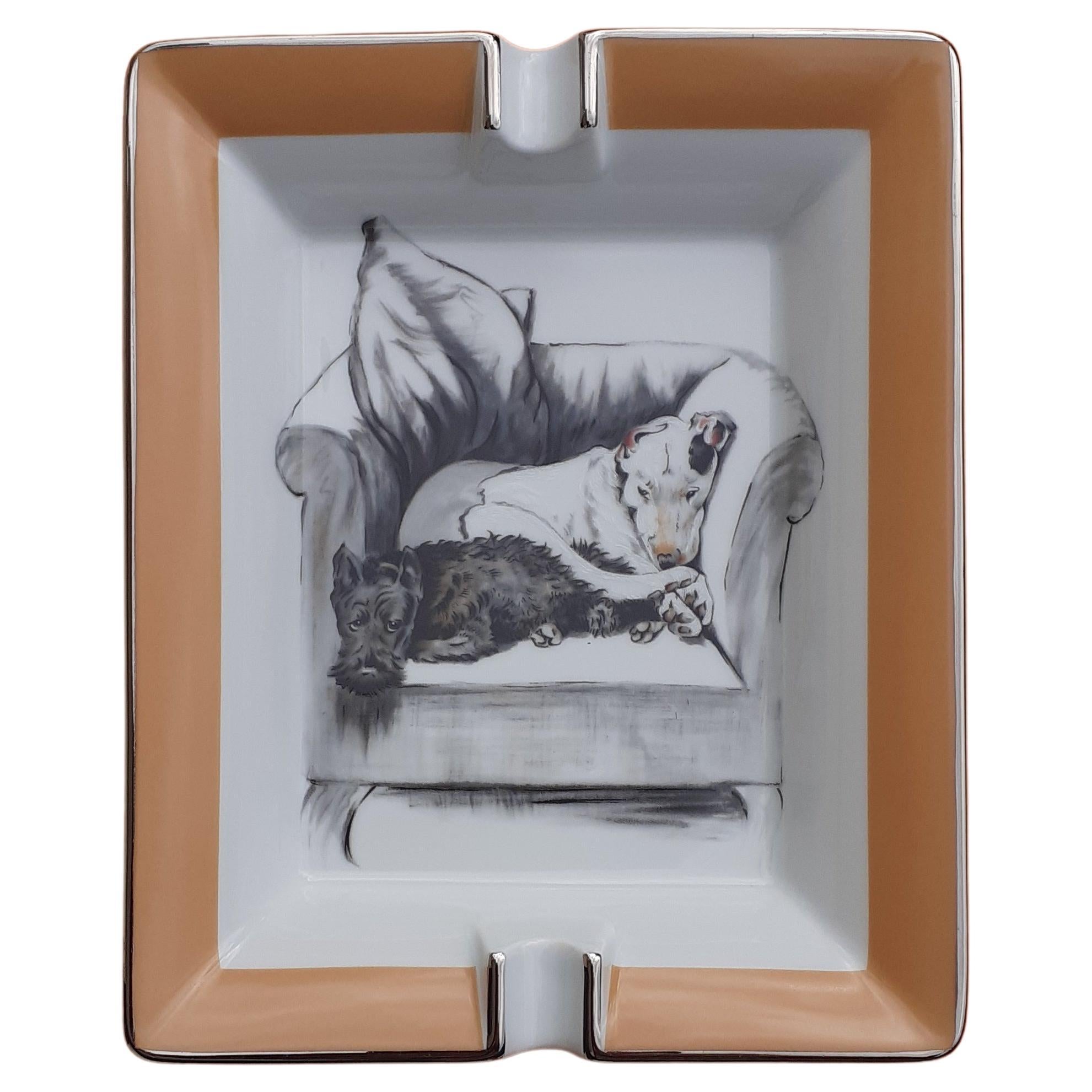 Hermès Cigar Ashtray Change Tray 2 Dogs by Cecil Aldin in Porcelain