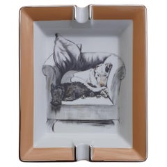 Retro Hermès Cigar Ashtray Change Tray 2 Dogs by Cecil Aldin in Porcelain