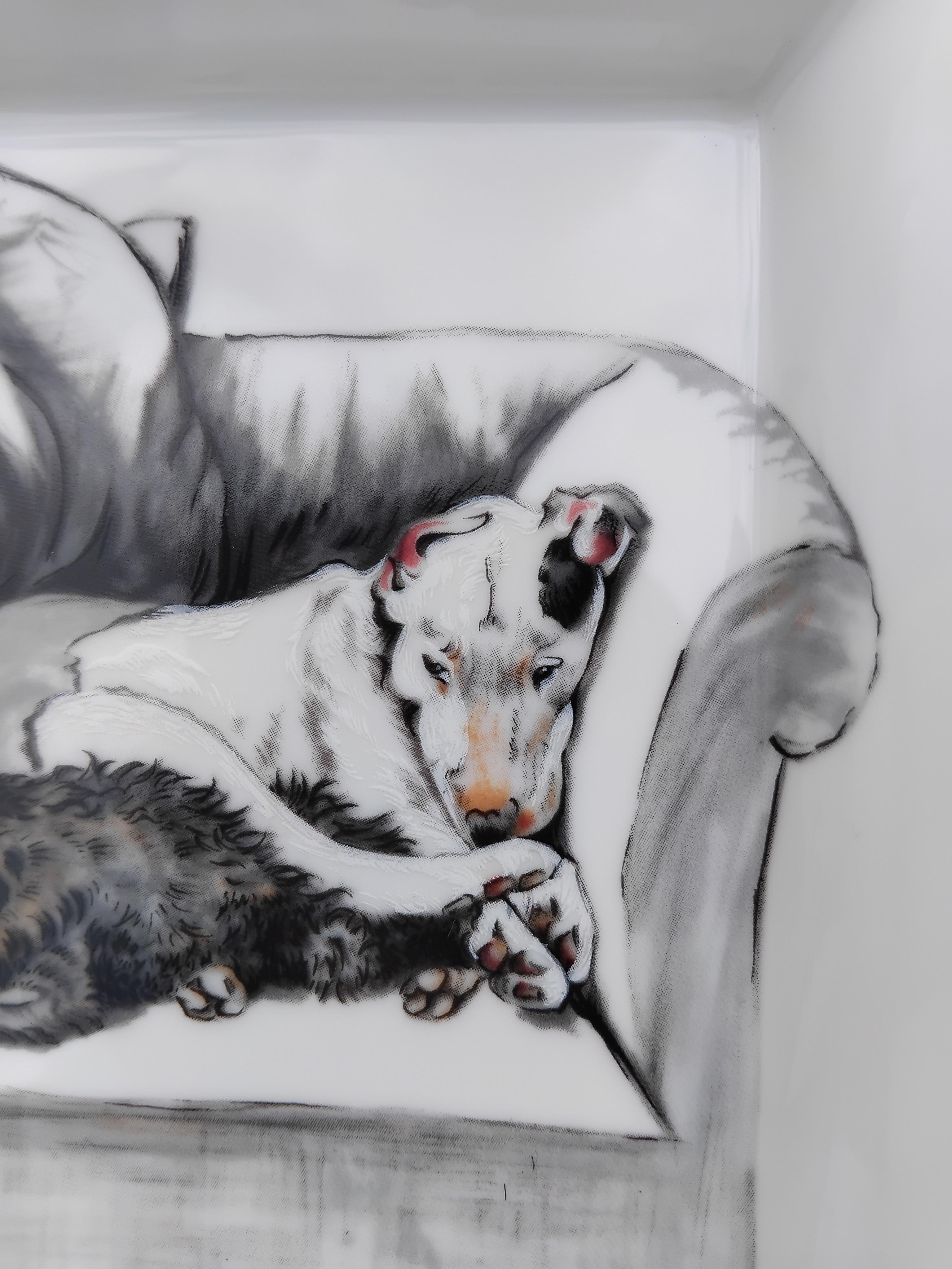 Hermès Zigarren-Aschenbecher Wechseltablett 2 Hunde von Cecil Aldin Porzellan (Braun) im Angebot