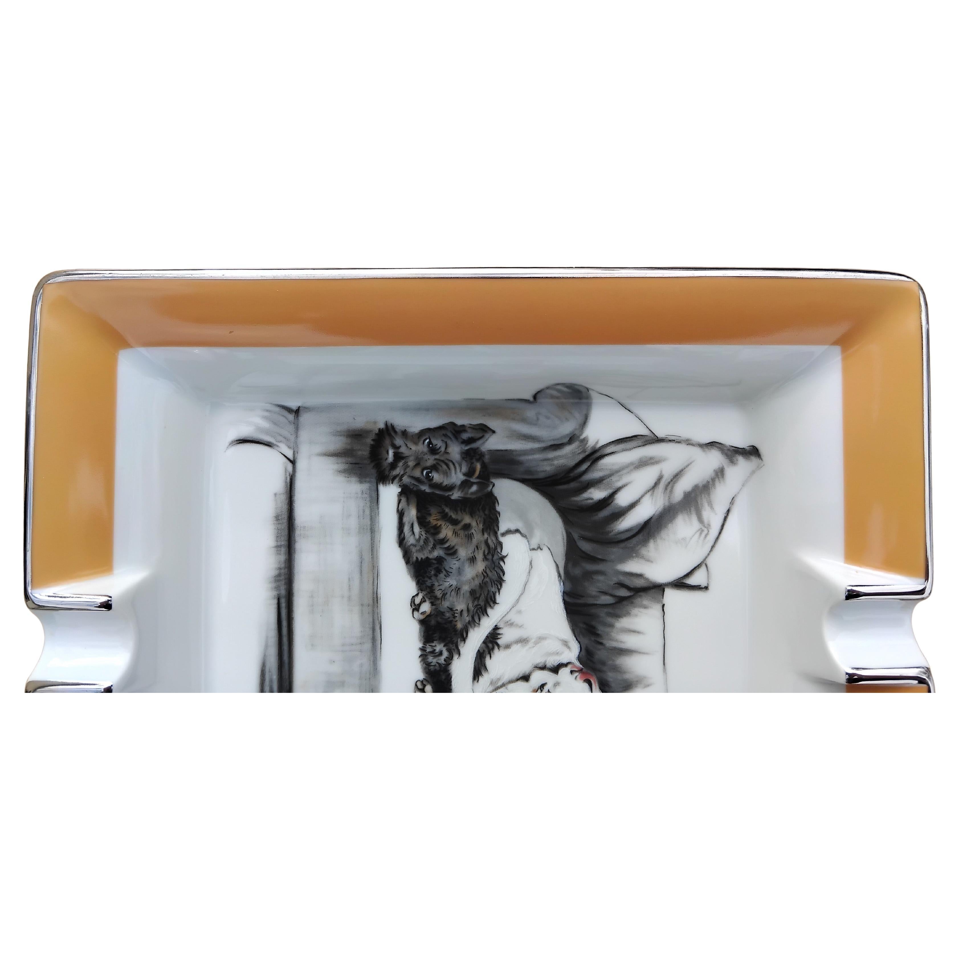 Hermès Zigarren-Aschenbecher Wechseltablett 2 Hunde von Cecil Aldin Porzellan im Angebot 2