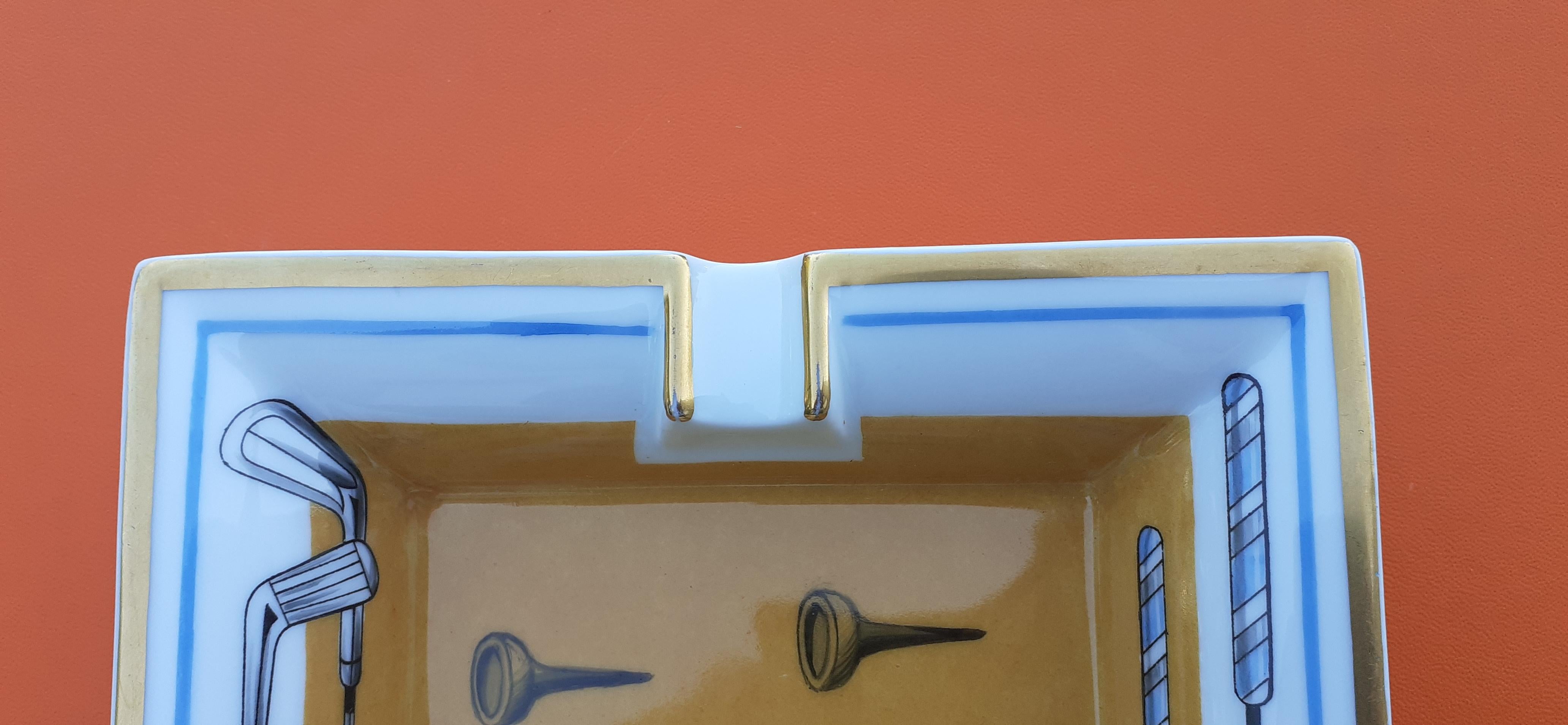 Hermès Cendrier Plateau à monnaie Thème Golf Porcelaine Or 6