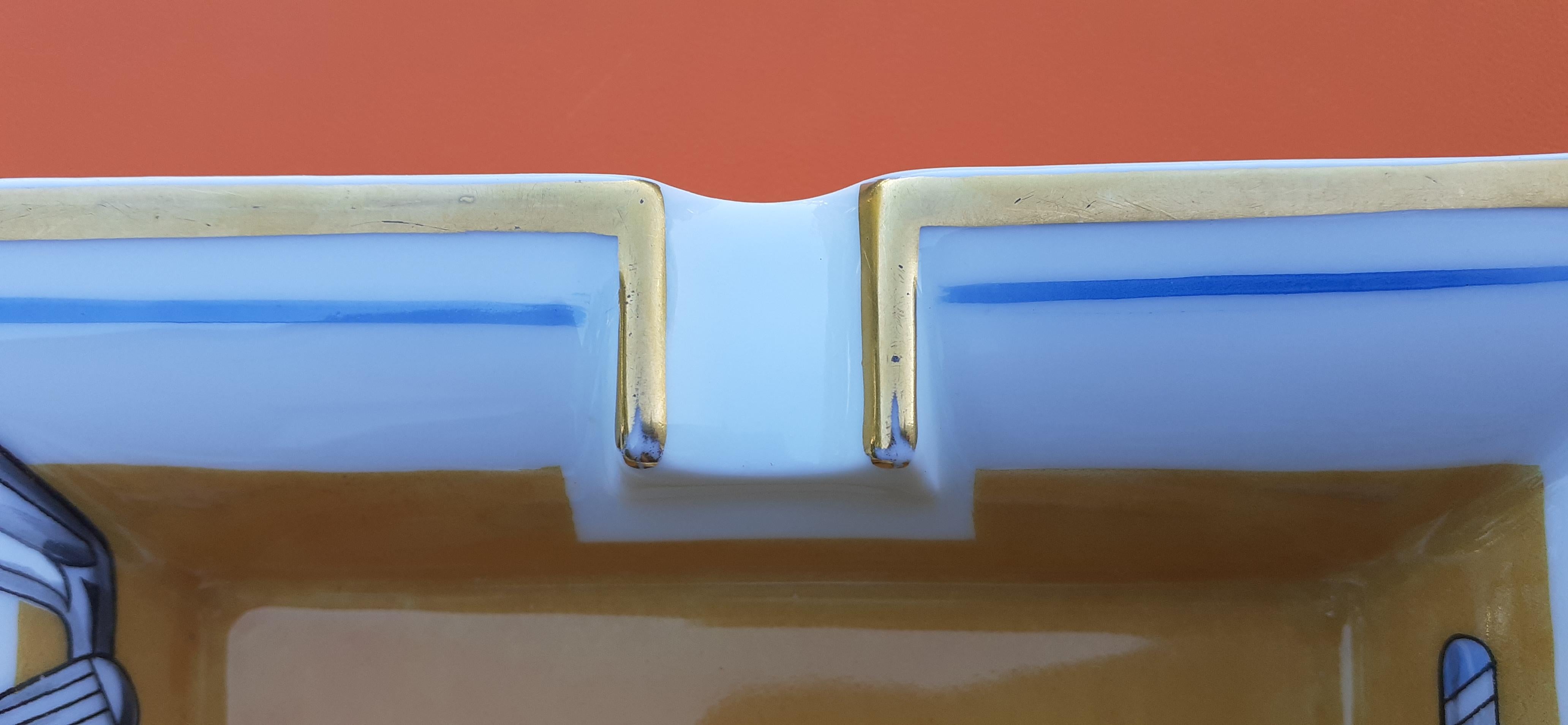 Hermès Cendrier Plateau à monnaie Thème Golf Porcelaine Or 8