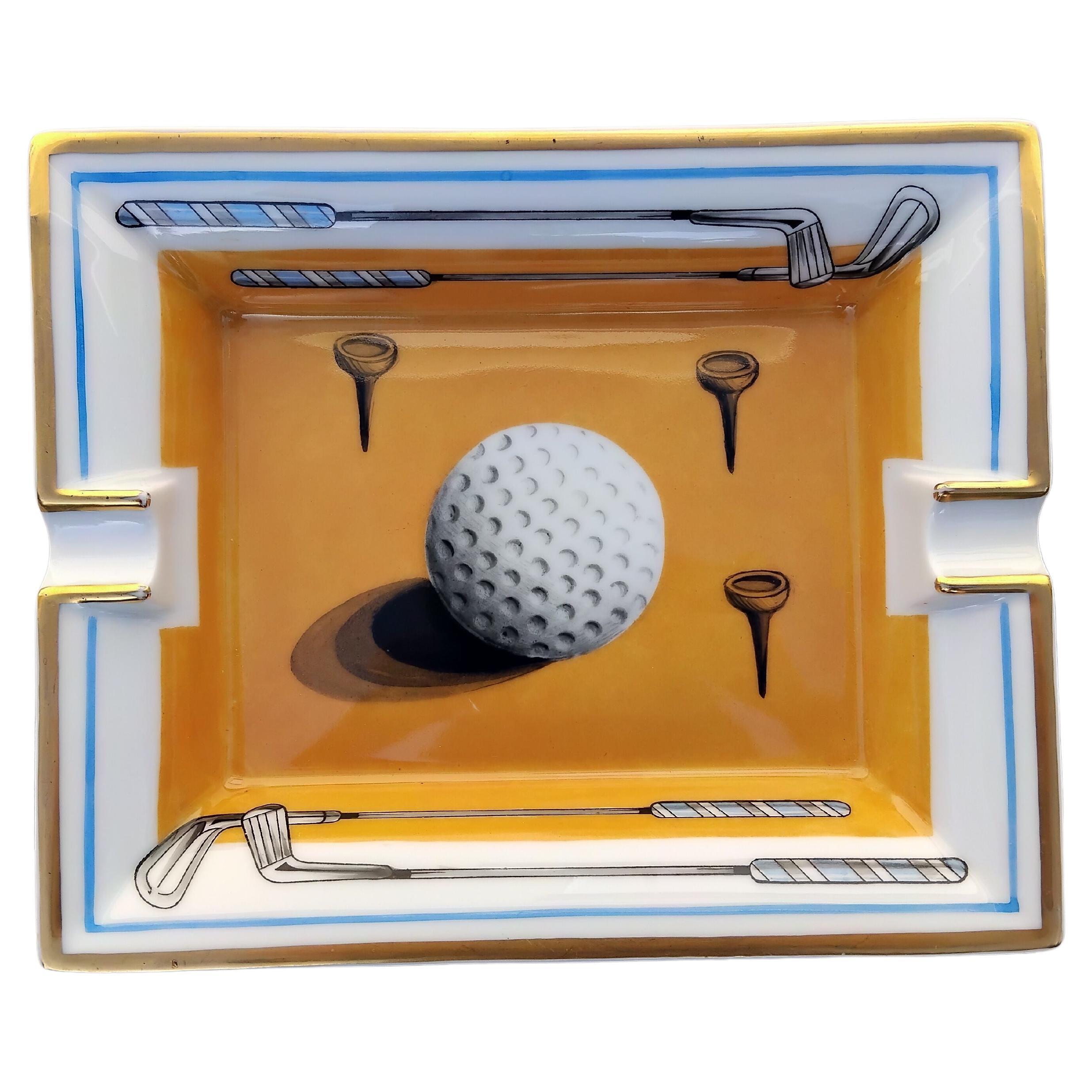 Hermès Cendrier Plateau à monnaie Thème Golf Porcelaine Or 13