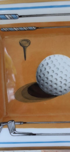 Hermès Cigar Ashtray Change Tray Golf Theme Porcelain Gold