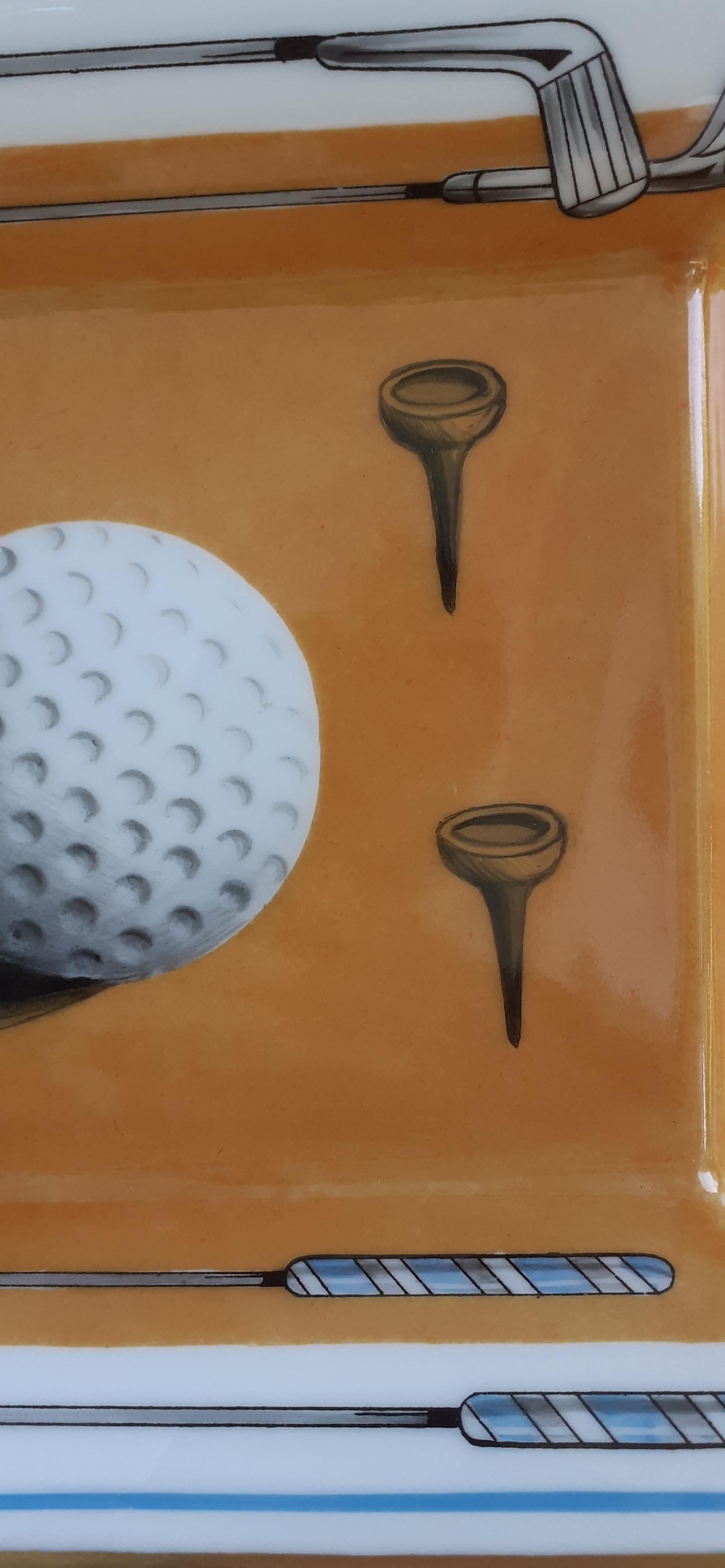  Hermès Cendrier Plateau à monnaie Thème Golf Porcelaine Or Unisexe 