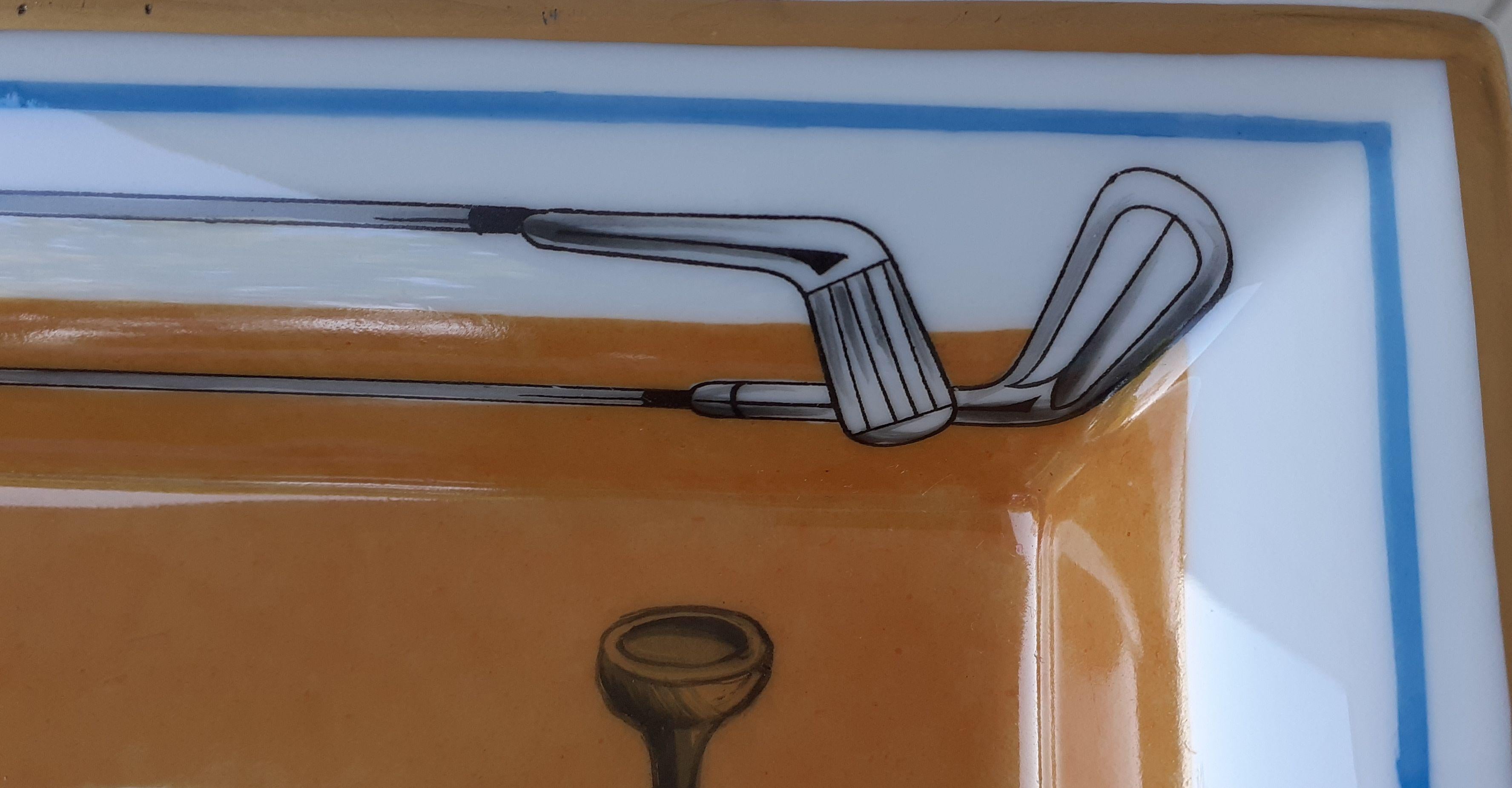 Hermès Cendrier Plateau à monnaie Thème Golf Porcelaine Or 2