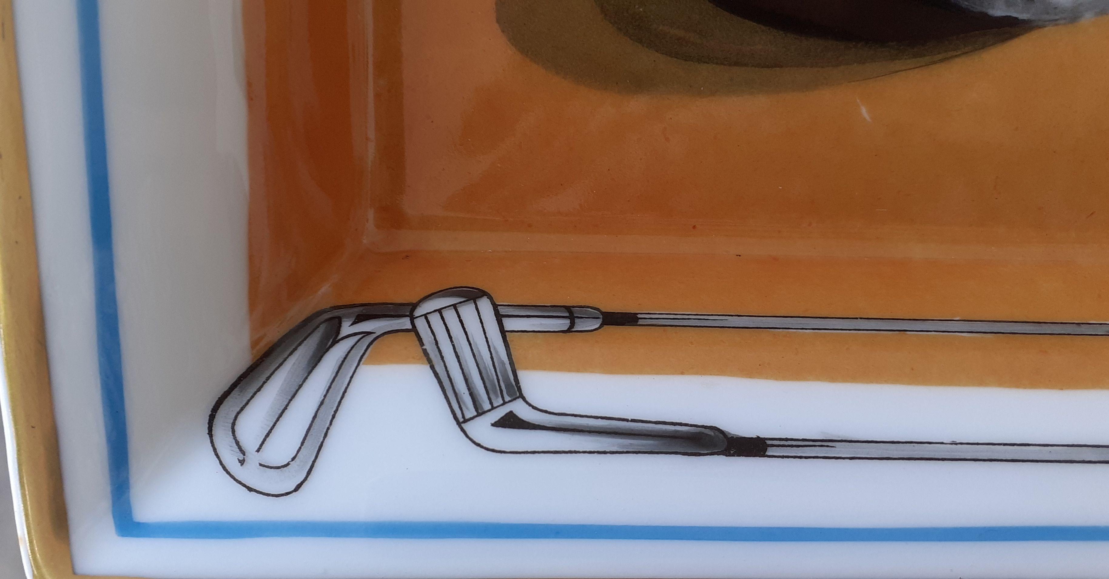 Hermès Cendrier Plateau à monnaie Thème Golf Porcelaine Or 3