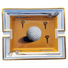 Hermès Cigar Ashtray Change Tray Golf Theme Porcelain Gold
