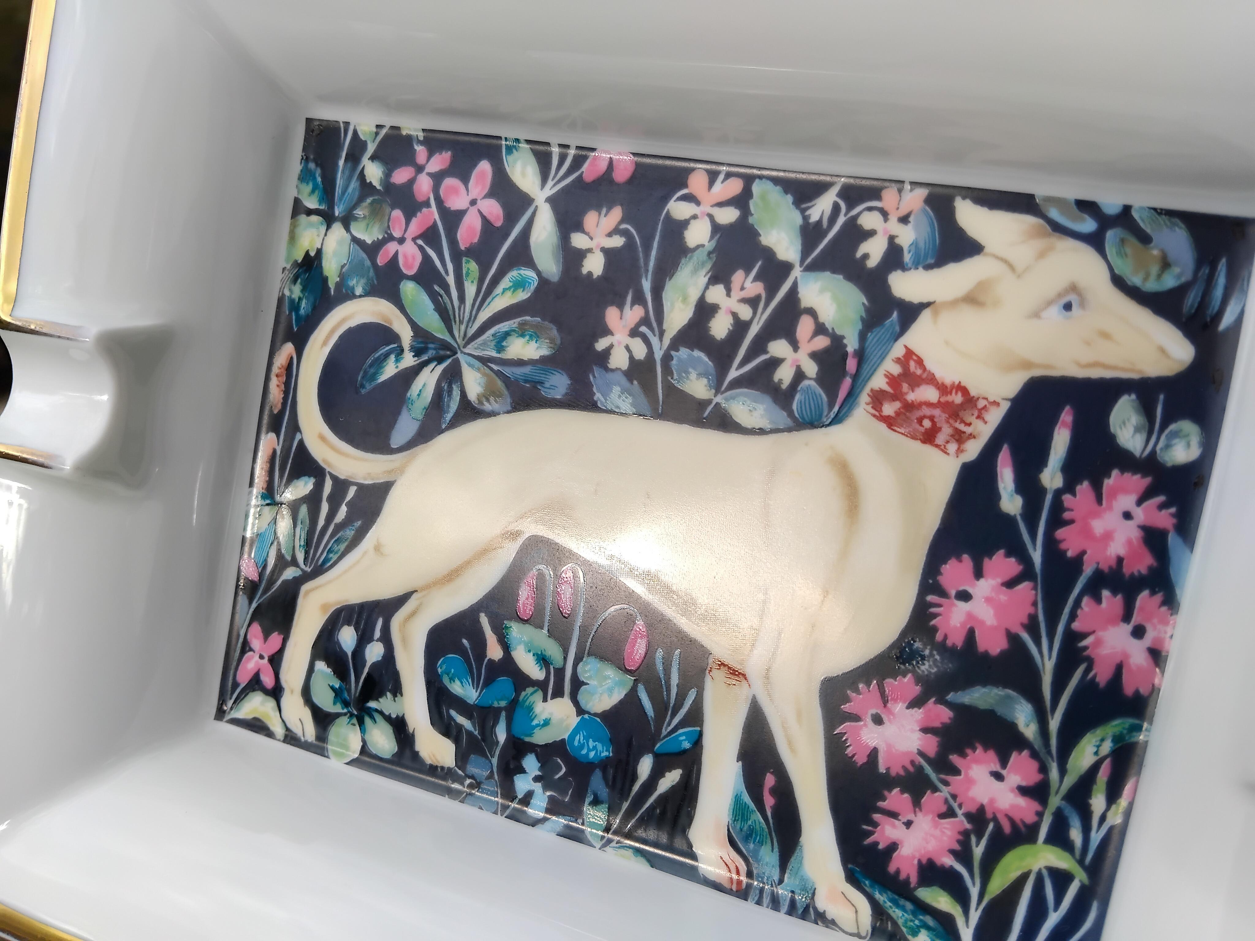 Hermès Cigar Ashtray Change Tray Greyhound Dog Levrier Print in Porcelain For Sale 11