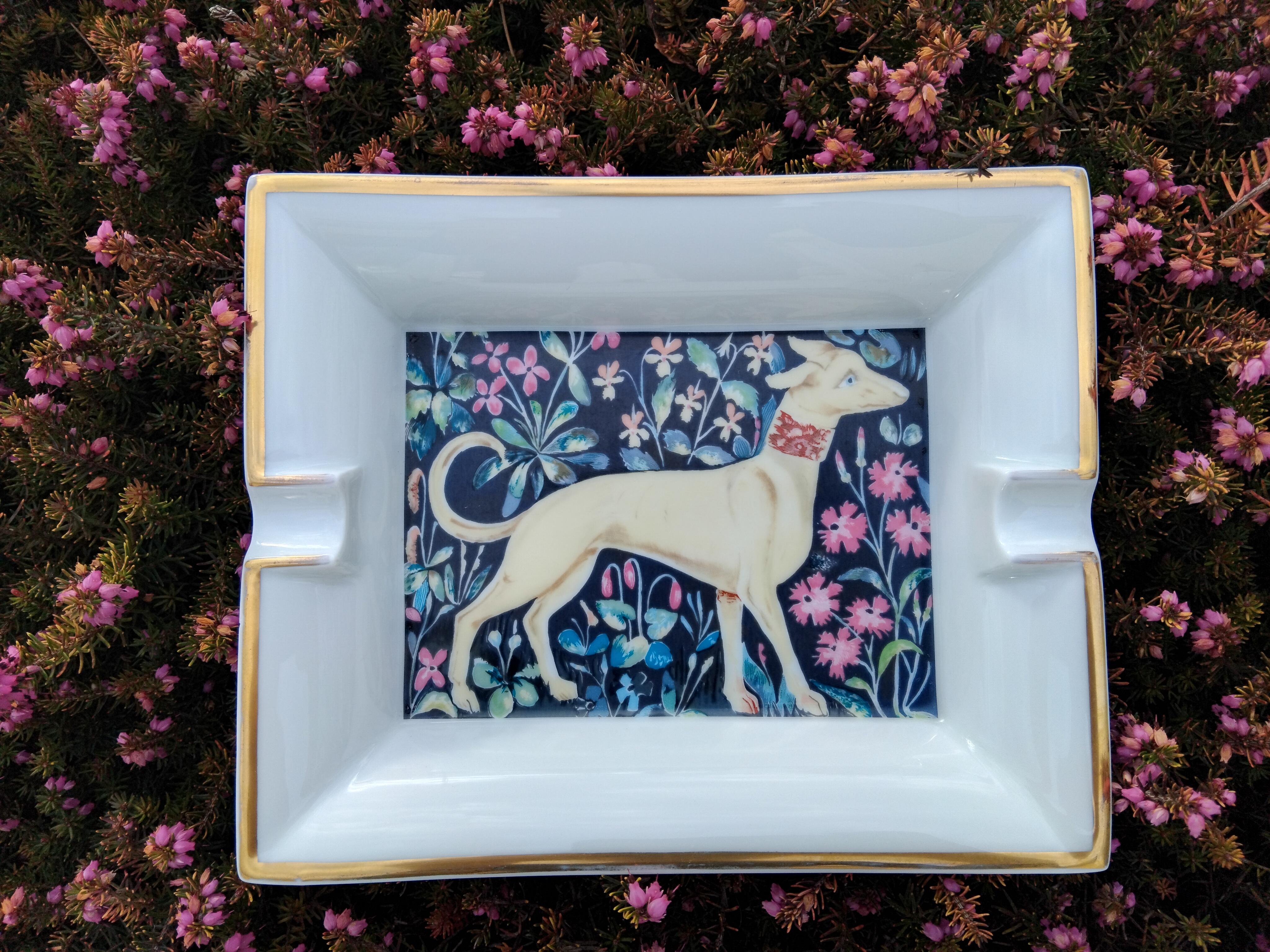 Hermès Cigar Ashtray Change Tray Greyhound Dog Levrier Print in Porcelain For Sale 14