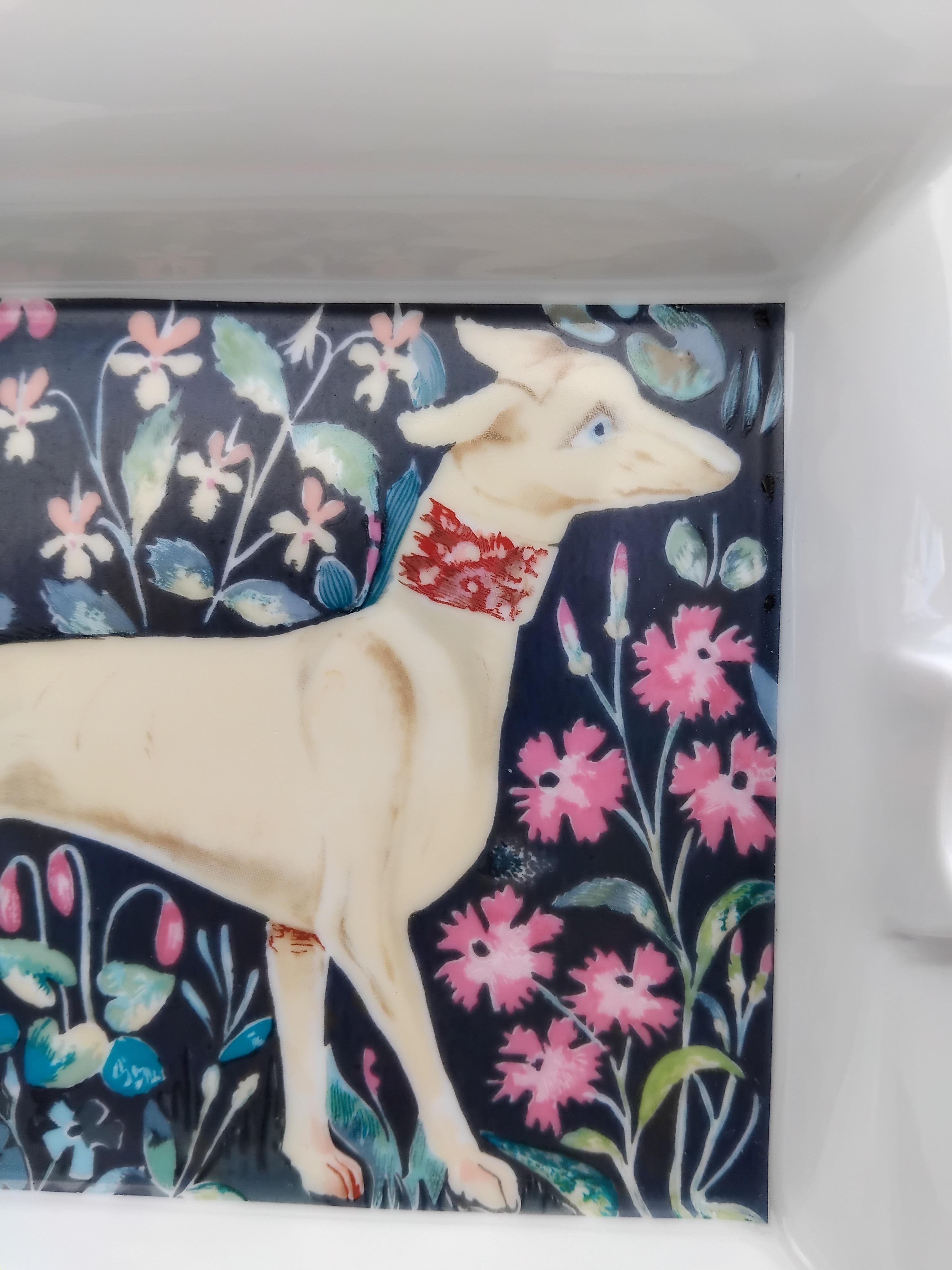 Hermès Cigar Ashtray Change Tray Greyhound Dog Levrier Print in Porcelain For Sale 5
