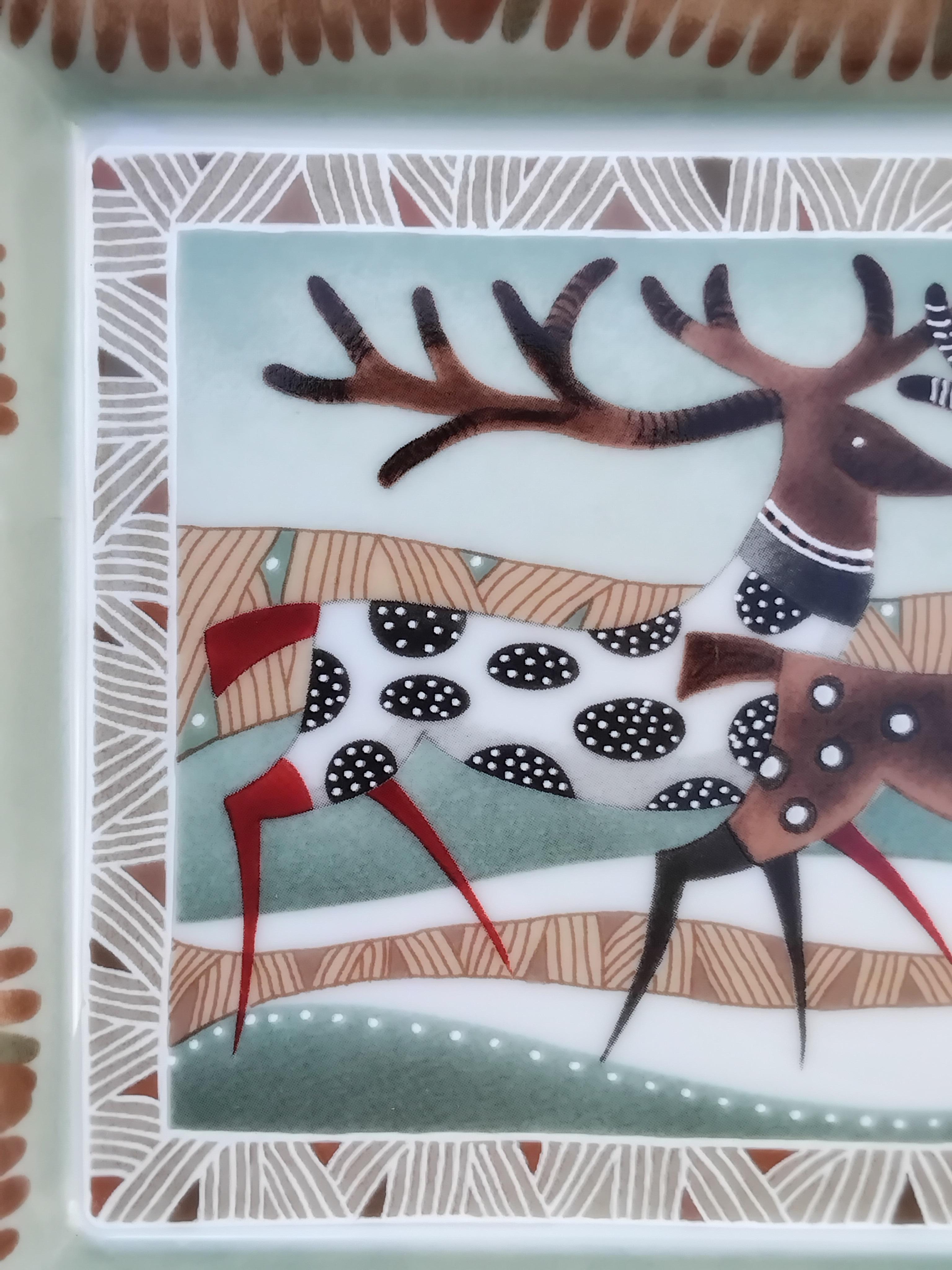 Women's or Men's Hermès Reindeer Tray Cigar Ashtray in Porcelain Great North Alaska Canada For Sale