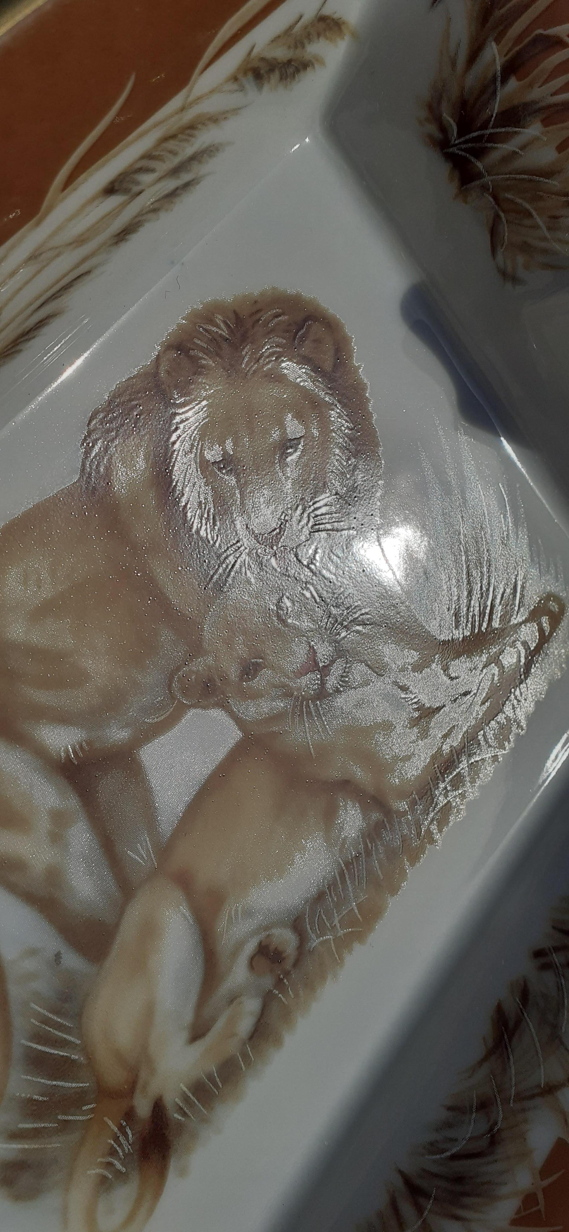 Hermès Cigar Ashtray Change Tray Lion and Lioness Kenya Africa R Dallet For Sale 3