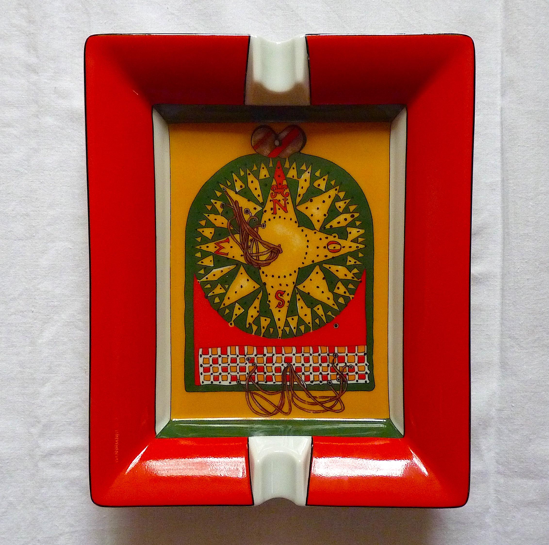 Hermes Zigarren Aschenbecher ändern Tablett Rot Kompass Perfekter Zustand im Angebot 6