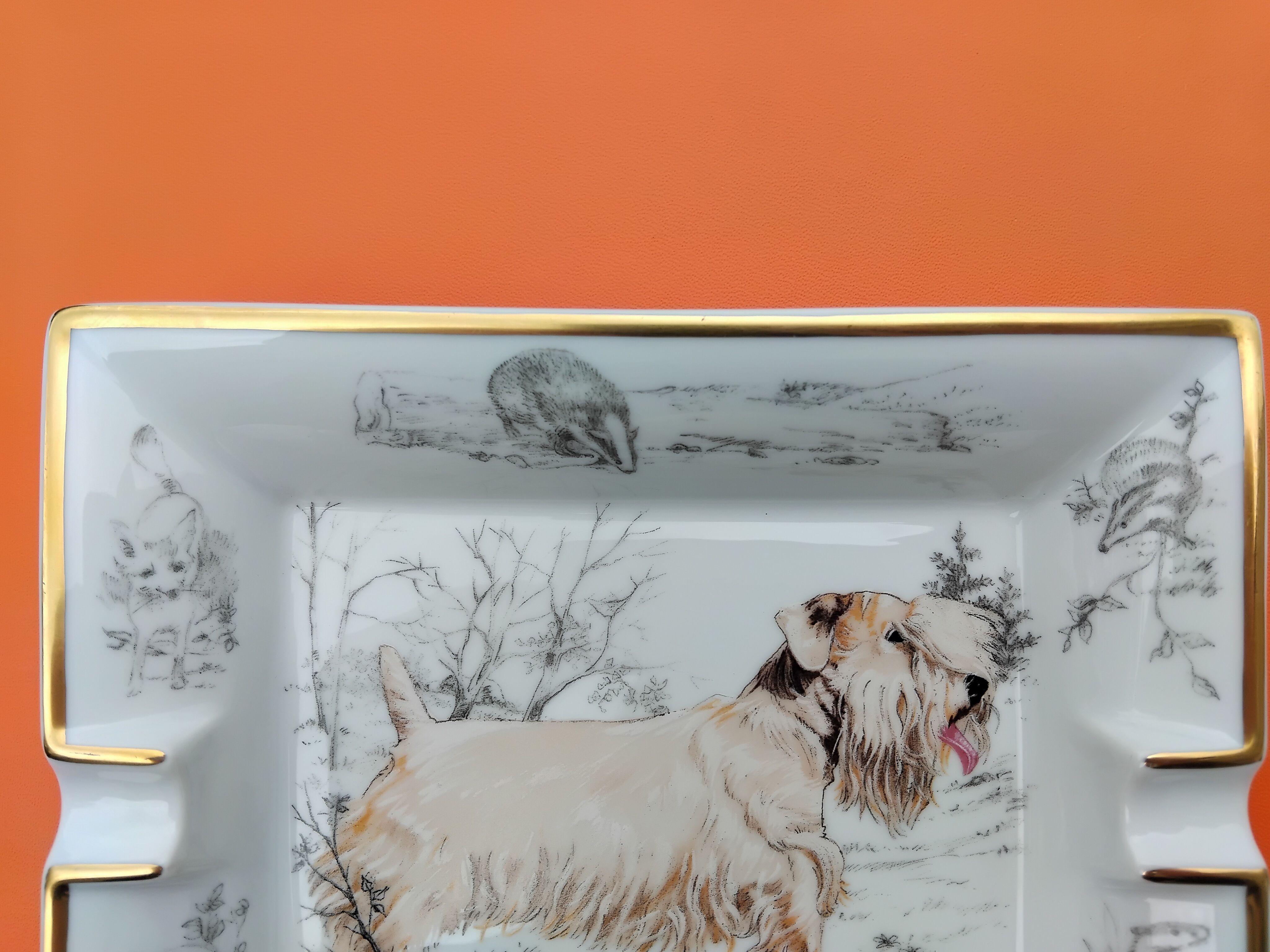 Posacenere Hermès Vassoio Portaoggetti Sealyham Terrier Porcellana Oro 6