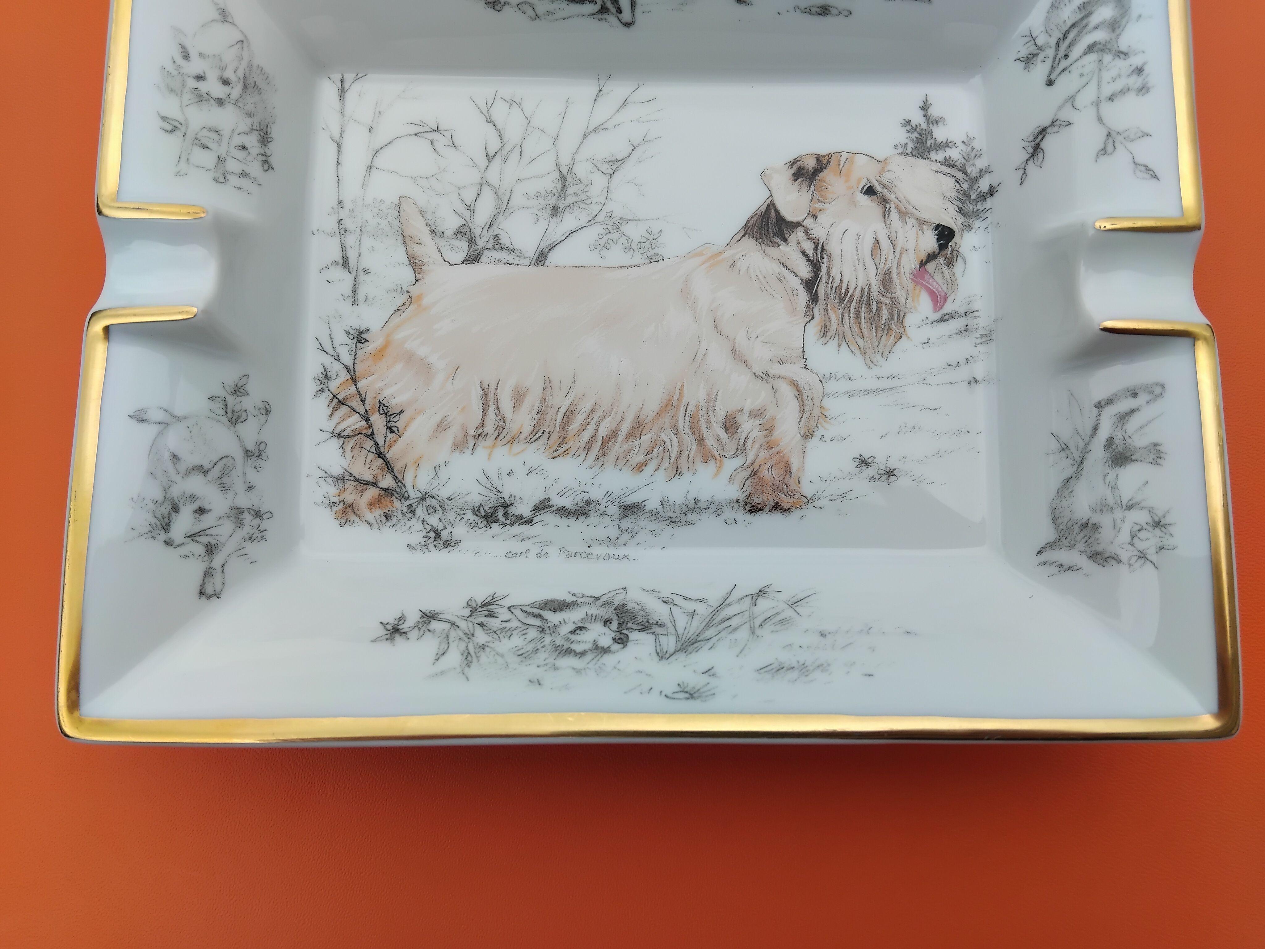 Posacenere Hermès Vassoio Portaoggetti Sealyham Terrier Porcellana Oro 7