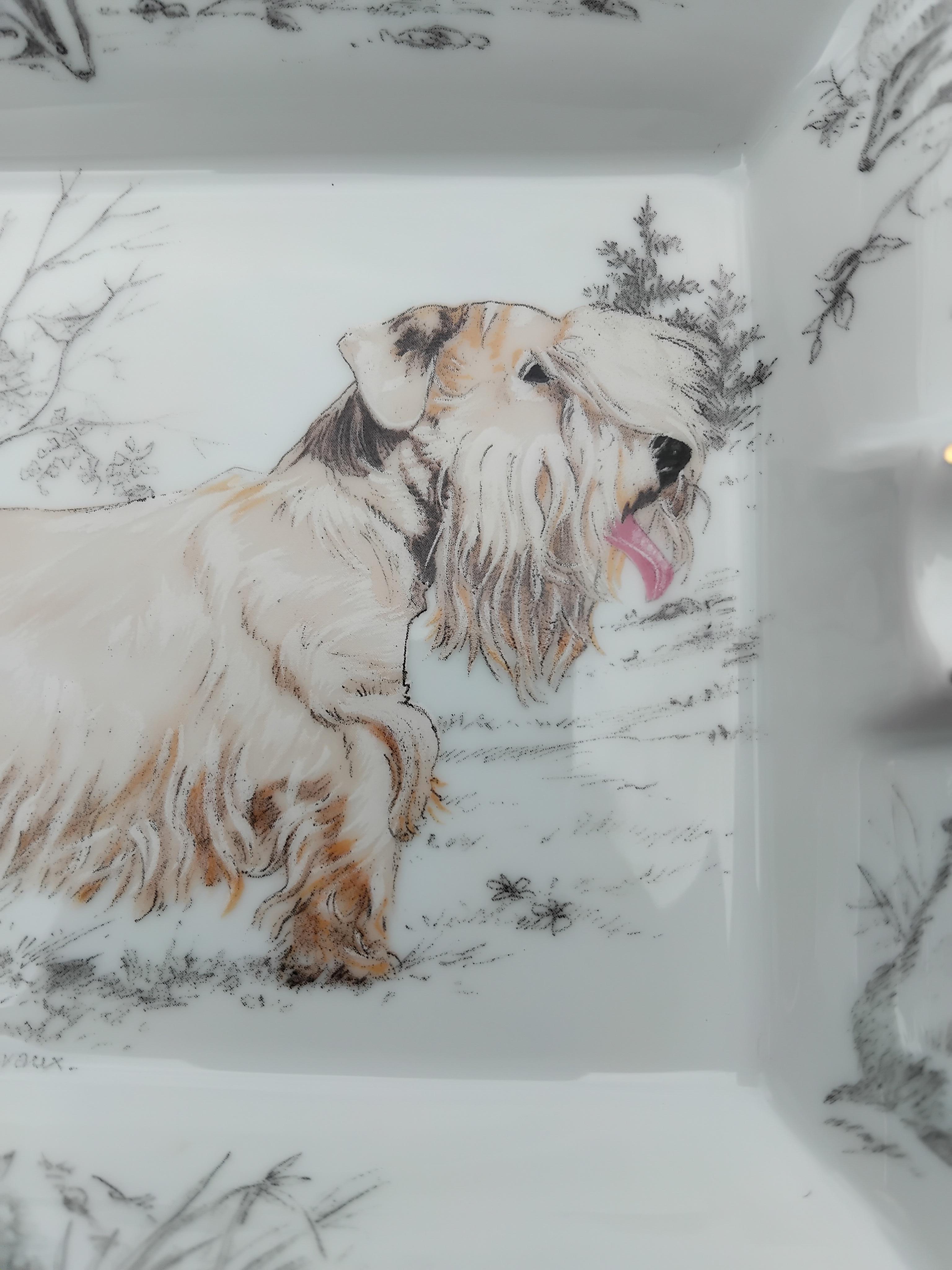 Grigio Posacenere Hermès Vassoio Portaoggetti Sealyham Terrier Porcellana Oro