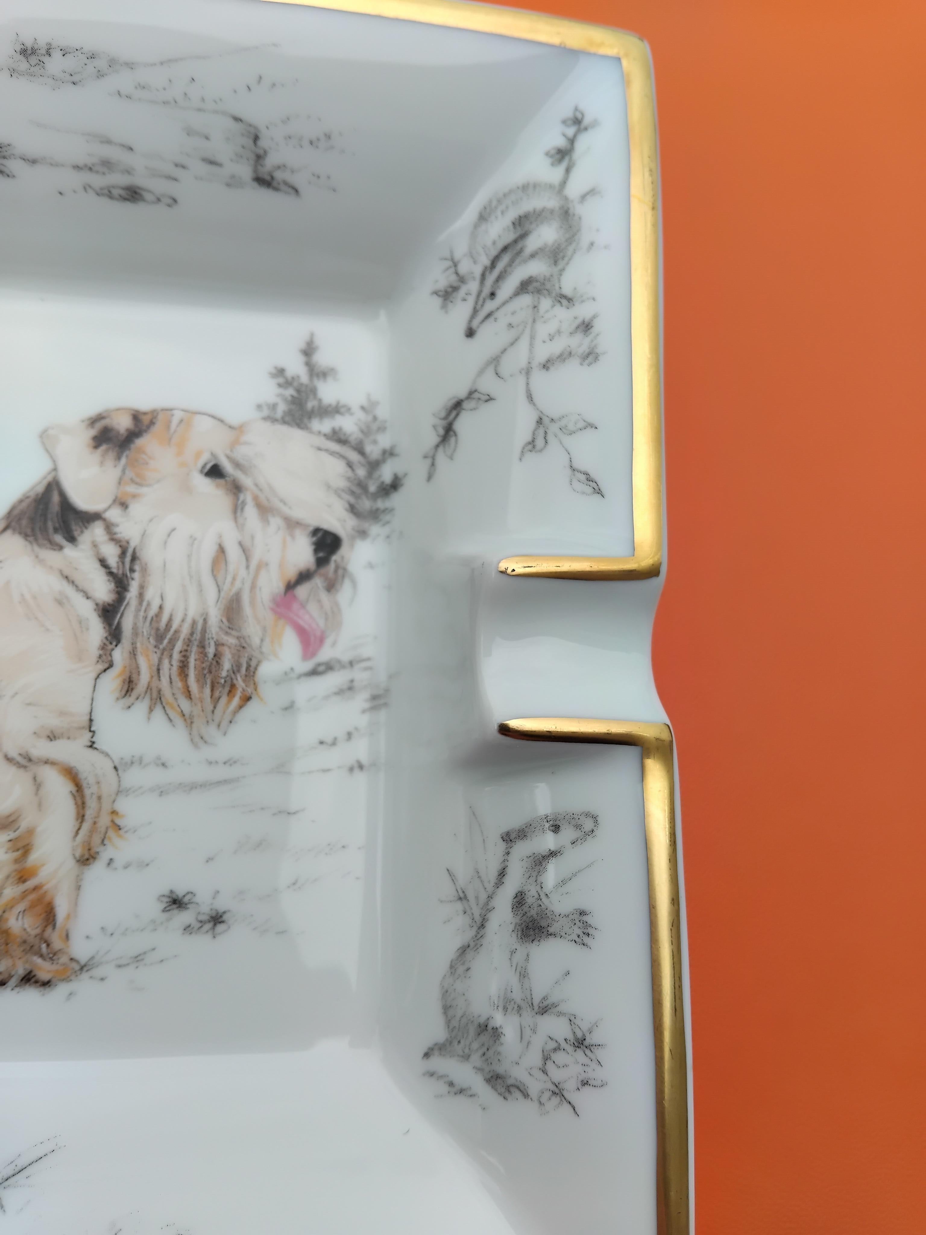 Posacenere Hermès Vassoio Portaoggetti Sealyham Terrier Porcellana Oro 1