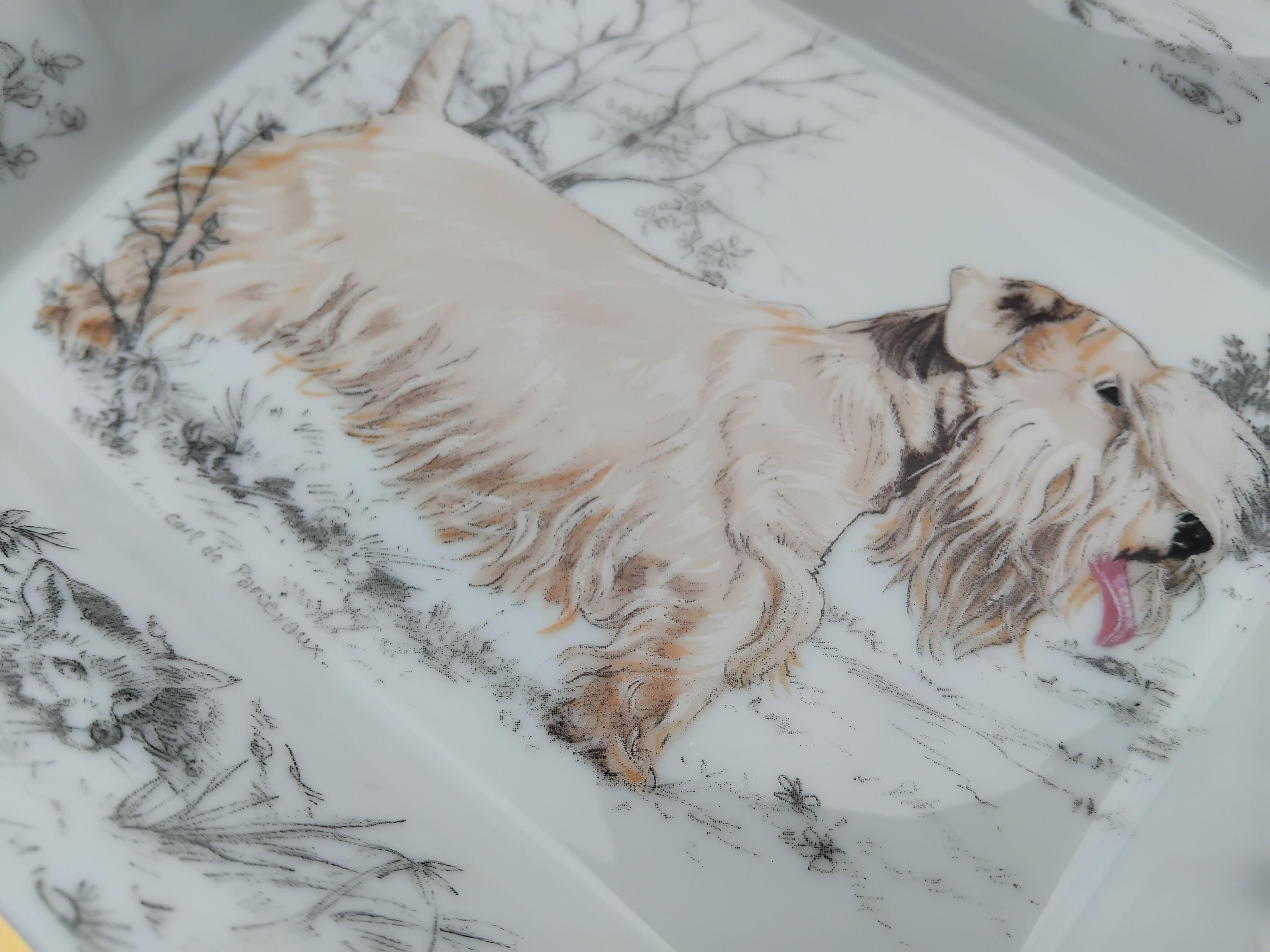 Posacenere Hermès Vassoio Portaoggetti Sealyham Terrier Porcellana Oro 5