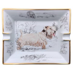 Vintage Hermès Cigar Ashtray Change Tray Sealyham Terrier Porcelain Gold