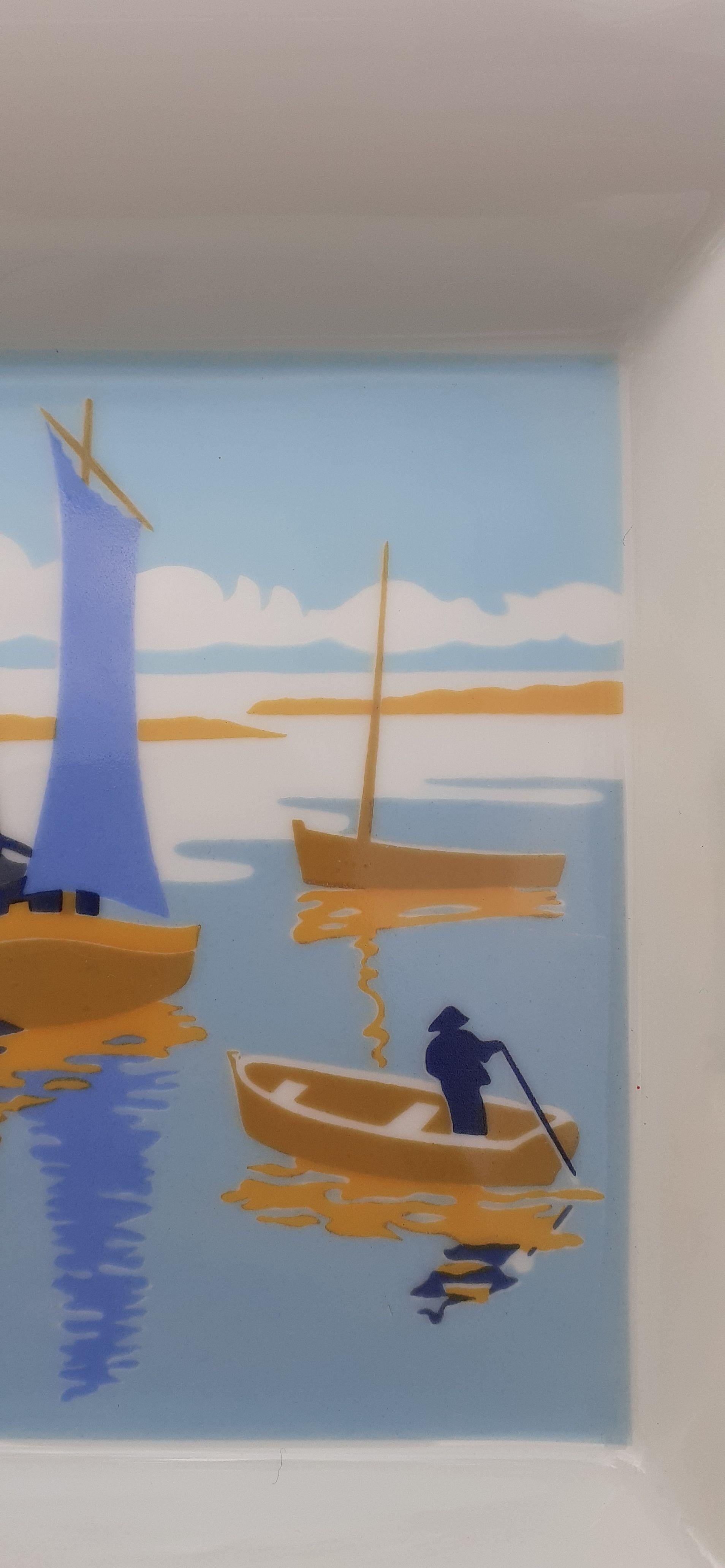 Women's or Men's Hermès Cigar Ashtray Change Tray Small Boats Sailing Ships Print in Porcelain