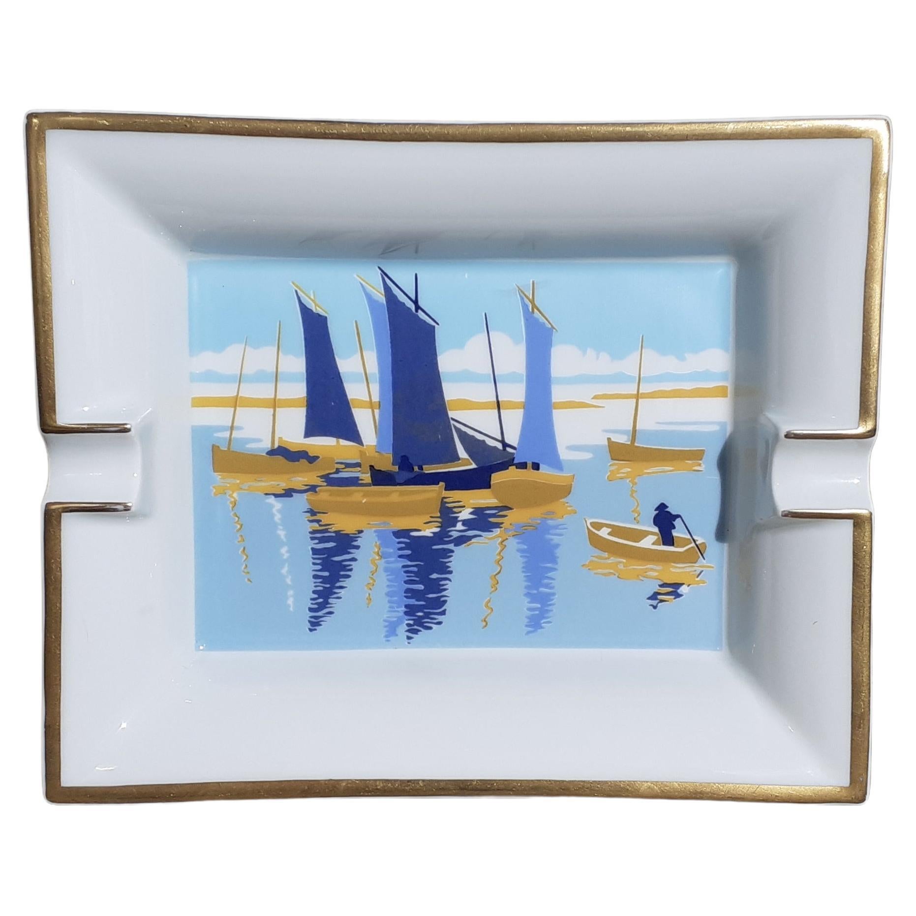 Hermès Cigar Ashtray Change Tray Small Boats Sailing Ships Print in Porcelain