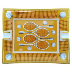 Hermès Zigarren-Aschenbecher Wechselgeld Tablett Tennis Porzellan Gold