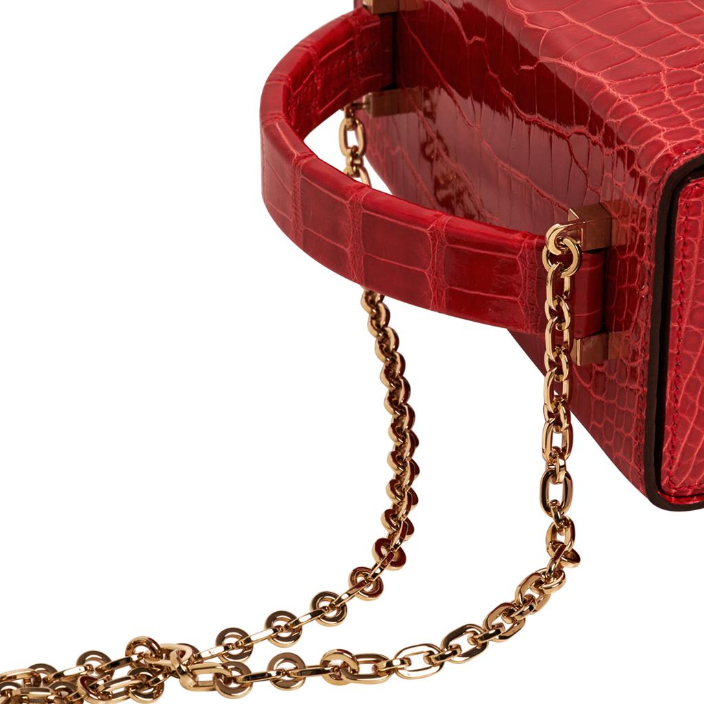 Hermes Cinhetic Bag Rouge de Coeur Shiny Alligator Permabrass Hardware New w/Bo  5