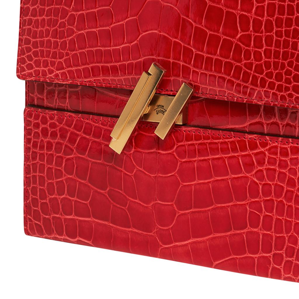 Hermes Cinhetic Bag Rouge de Coeur Shiny Alligator Permabrass Hardware New w/Bo  2