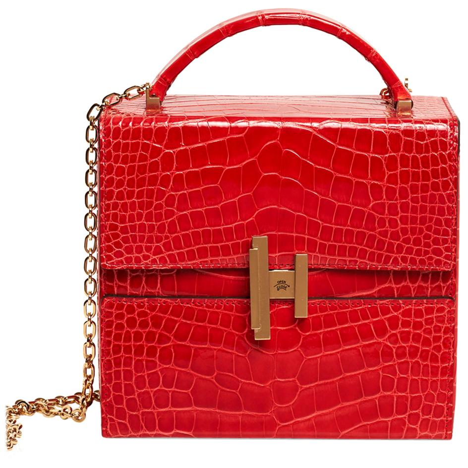 Hermes Cinhetic Bag Rouge de Coeur Shiny Alligator Permabrass Hardware New w/Bo 