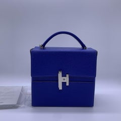 HERMES Cinhetic Box Bag Bleu Brighton Chevre Leather PHW Stamp A