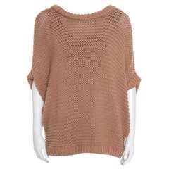 Hermes Cinnamon Brown Chunky Open Knit Linen Batwing Sleeve Sweater L