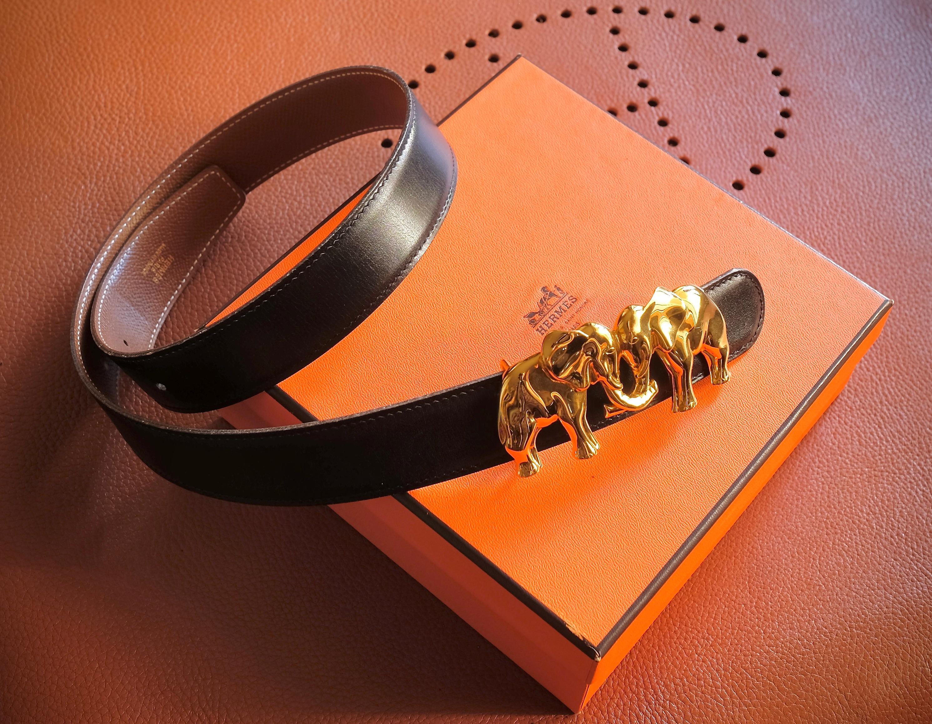 HERMÈS - Limited Edition belt with gold plated bronze Elephants buckle! In New Condition For Sale In Padova, IT
