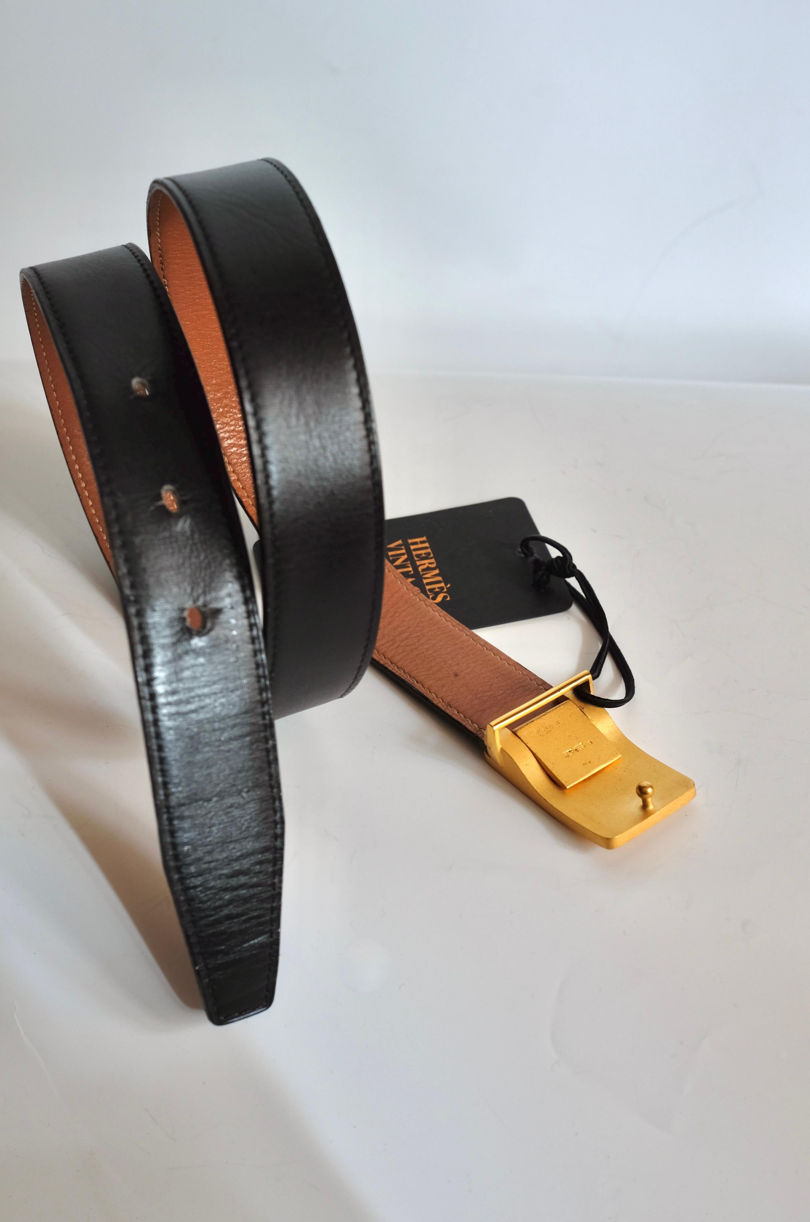 Noir HERMÈS - Cintura in pelle vintage en vente