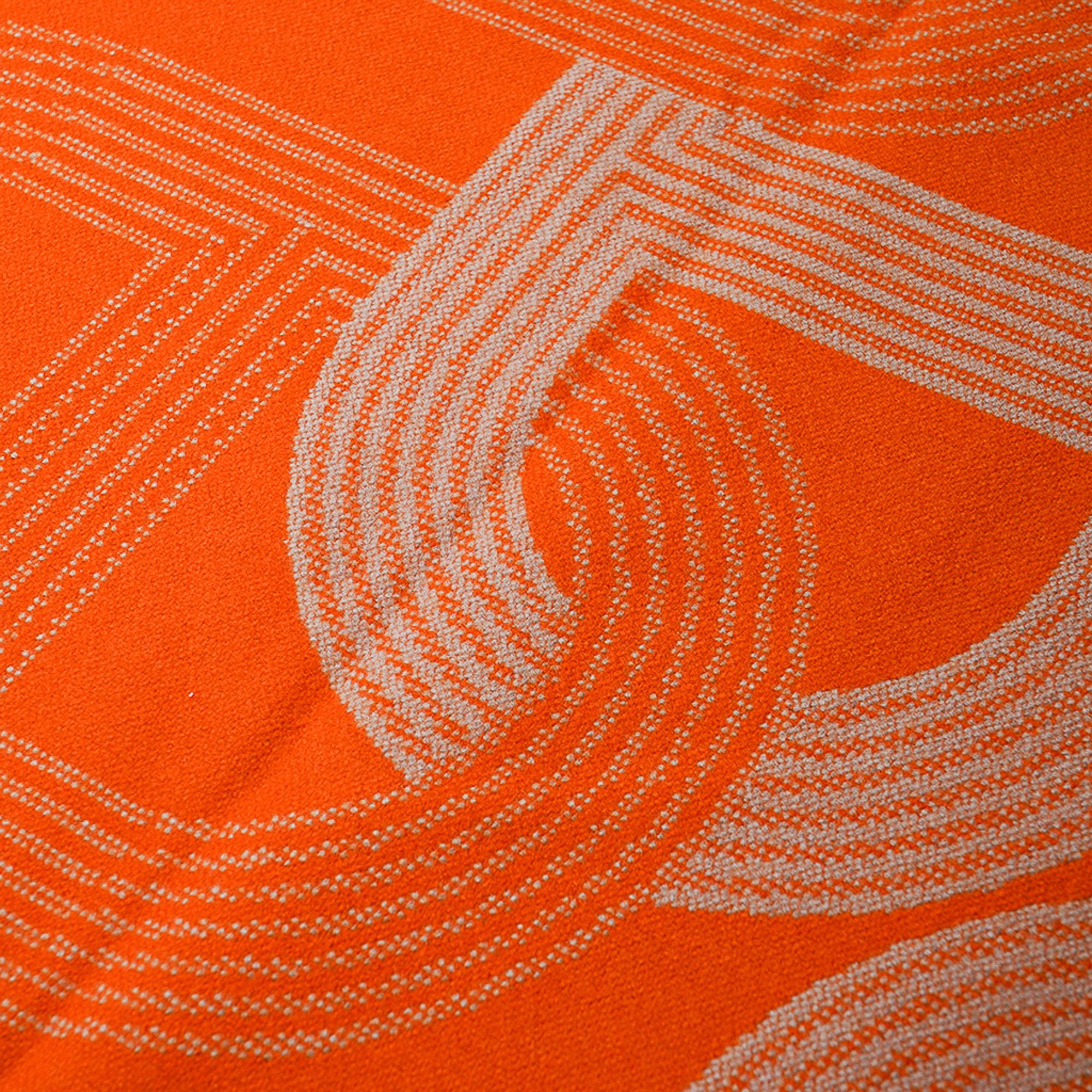 Hermes Circuit 24 Blanket Orange / Blanc Marino Wool New 6
