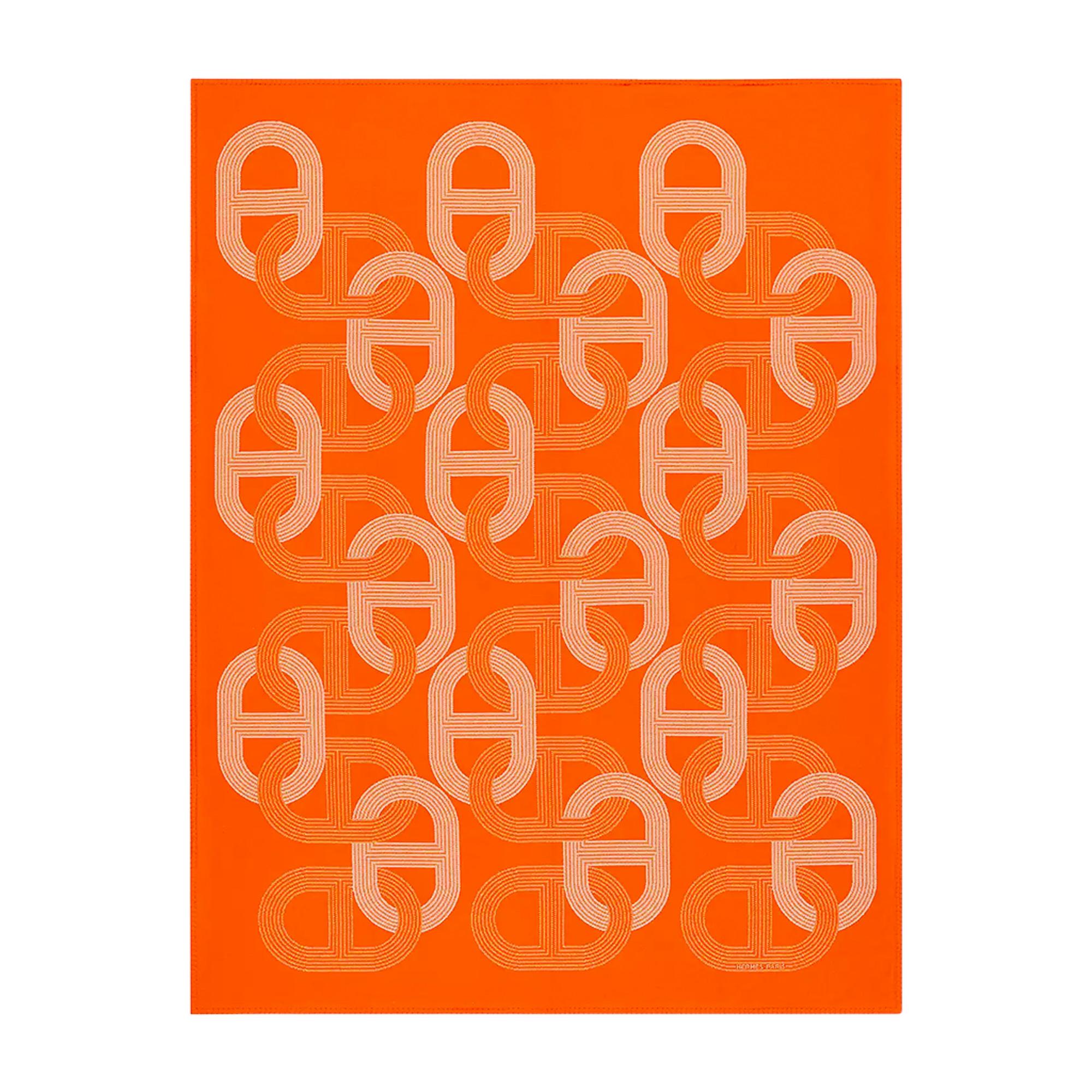 Mightychic offers a limited edition Hermes Circuit 24 Blanket featured in Orange colorway.
Created from 100% Merino Wool this fabulous blanket is a chic addition to any room.
Designed by Benoit-Pierre in 2012 this is a contemporary take on the
