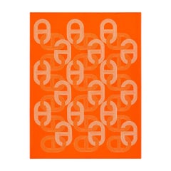 Hermes Circuit 24 Blanket Orange / Blanc Marino Wool New