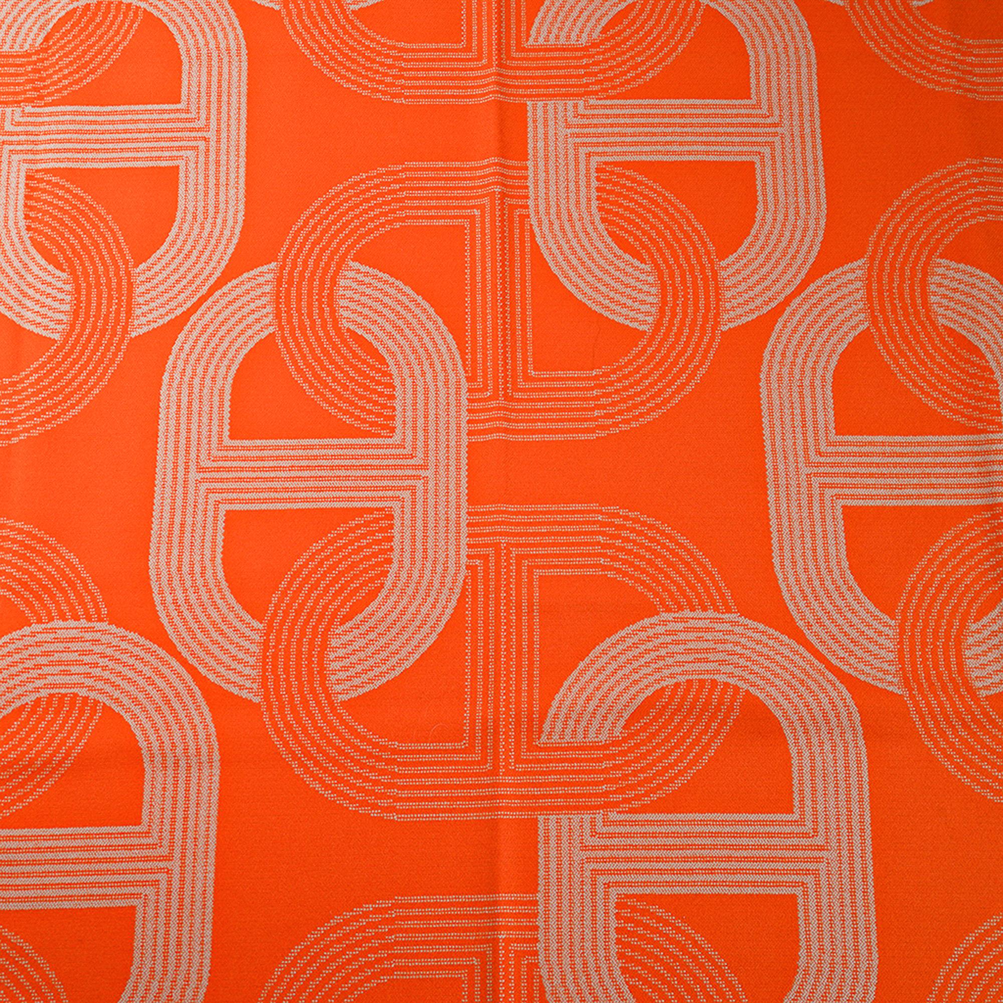 Hermes Circuit 24 Blanket Orange / Blanc Marino Wool New In New Condition In Miami, FL