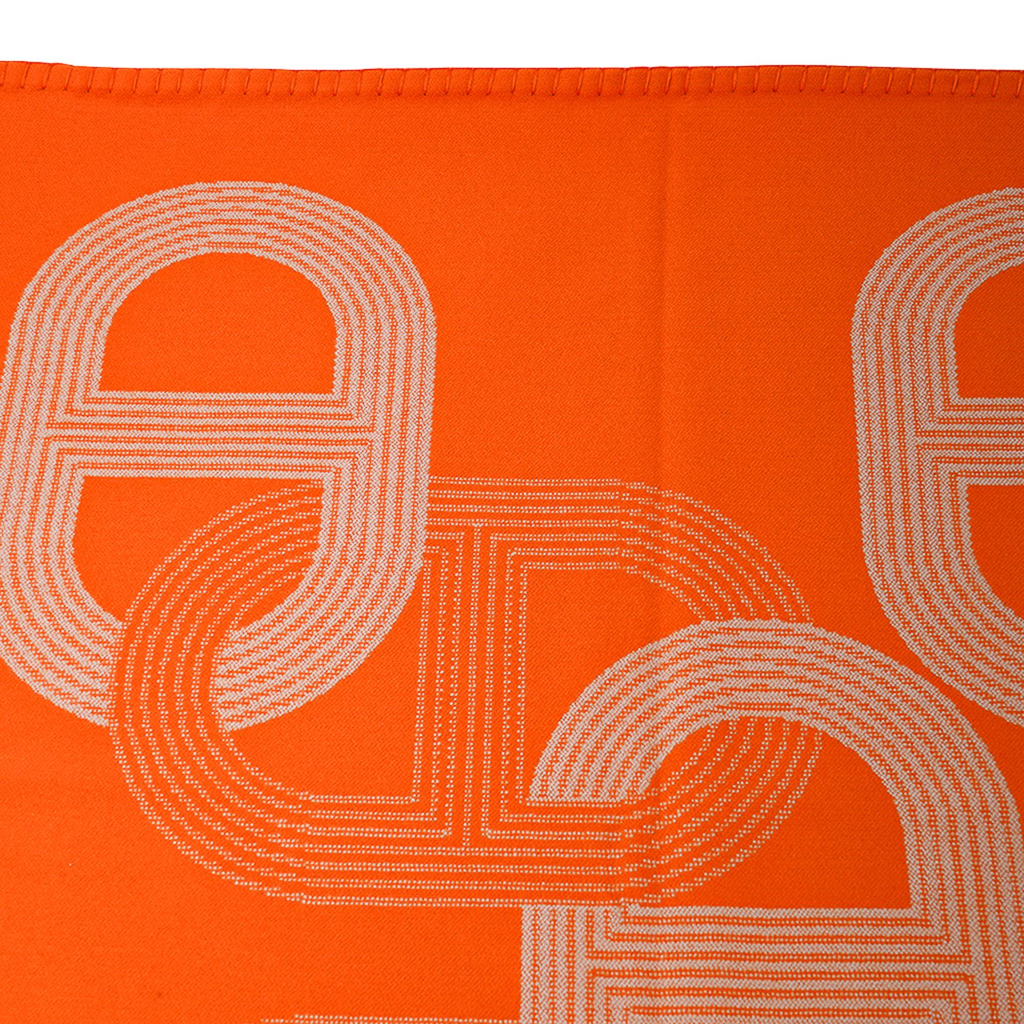 Women's or Men's Hermes Circuit 24 Blanket Orange / Blanc Marino Wool New